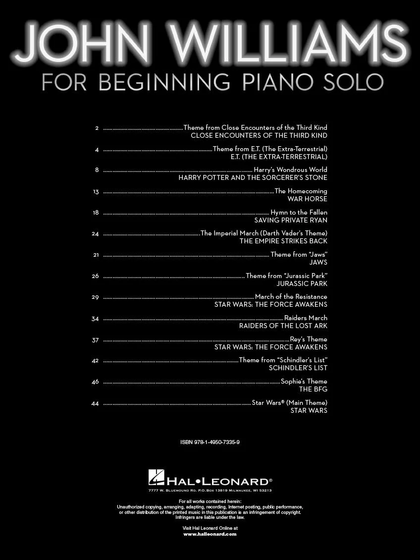 John Williams for Beginning Piano Solo - John Williams Book with Simplified Sheet Music for Piano