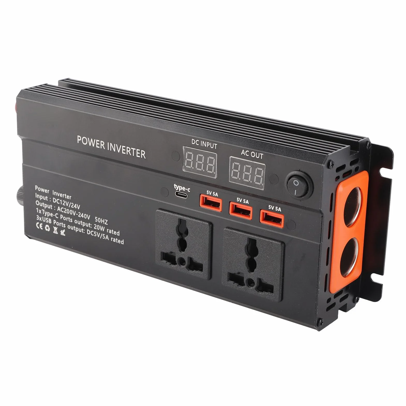 Karlak 4000W DC 12/24 V do AC 220V CAR CONVERTER, z Interfejsem Typu C, 3 USB, 2 Zapalniczce Papierosów, do Podnośnika, Napięcie, Przeciążenie, Przegrzanie