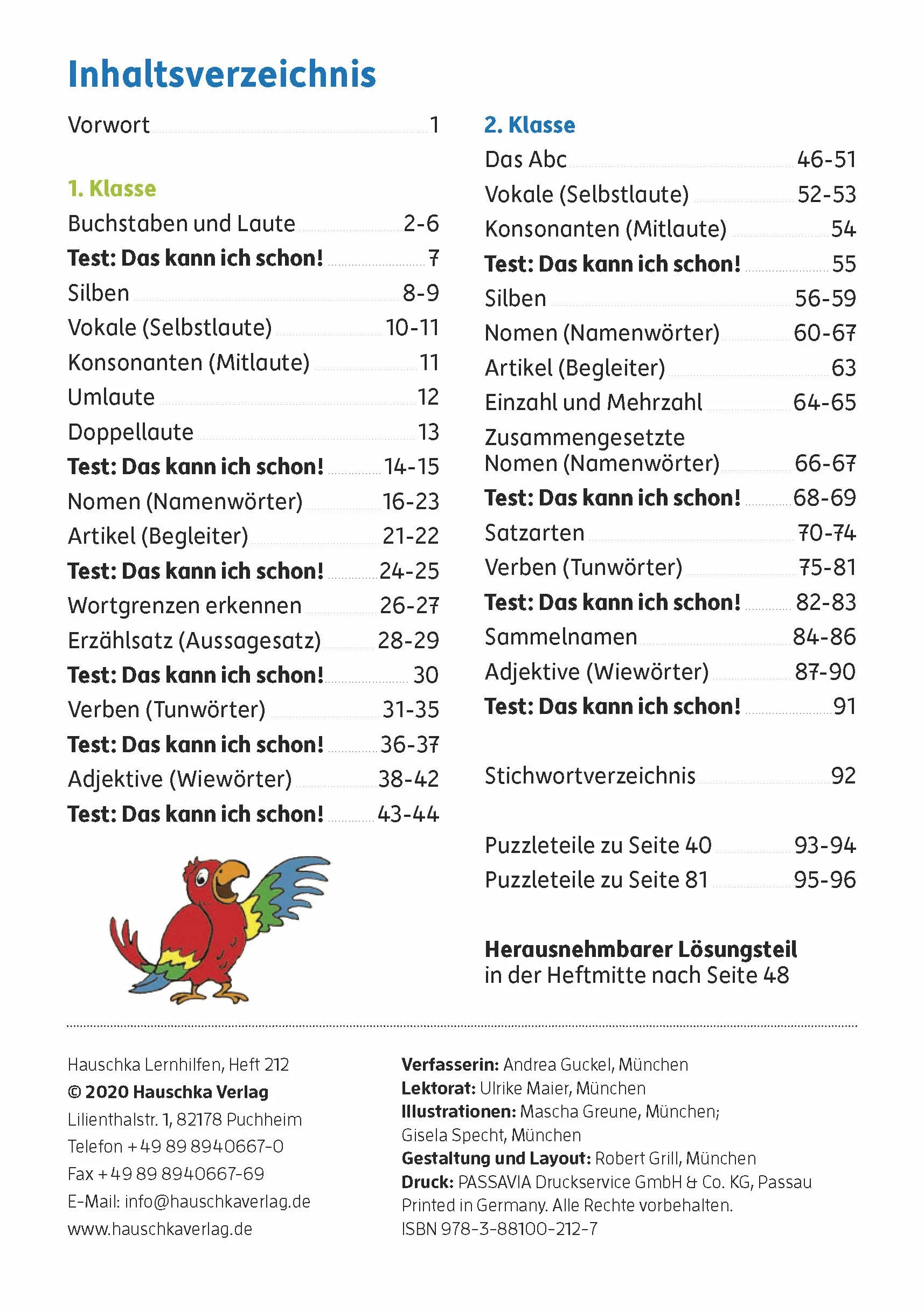Grammatik 1./2. klasse: Buchstaben, Laute, Das Abc, Satzarten. Wie im Unterricht: Erklärungen mit Übungen und Lösungen: 212