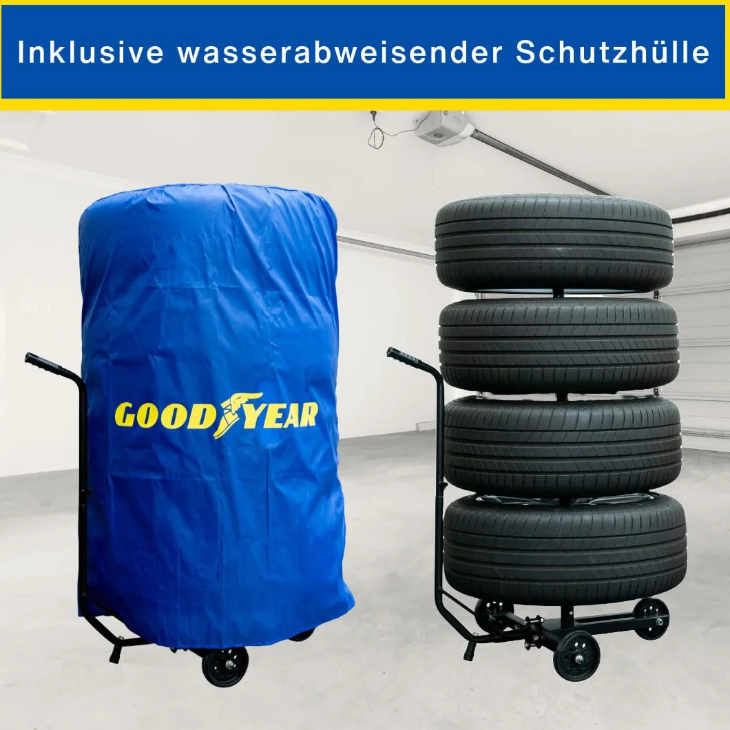 Goodyear Wózek na 4 opony, zajmuje mało miejsca i bezstykowe przechowywanie, z pokrowcem ochronnym, nośność do 100 kg, czarny