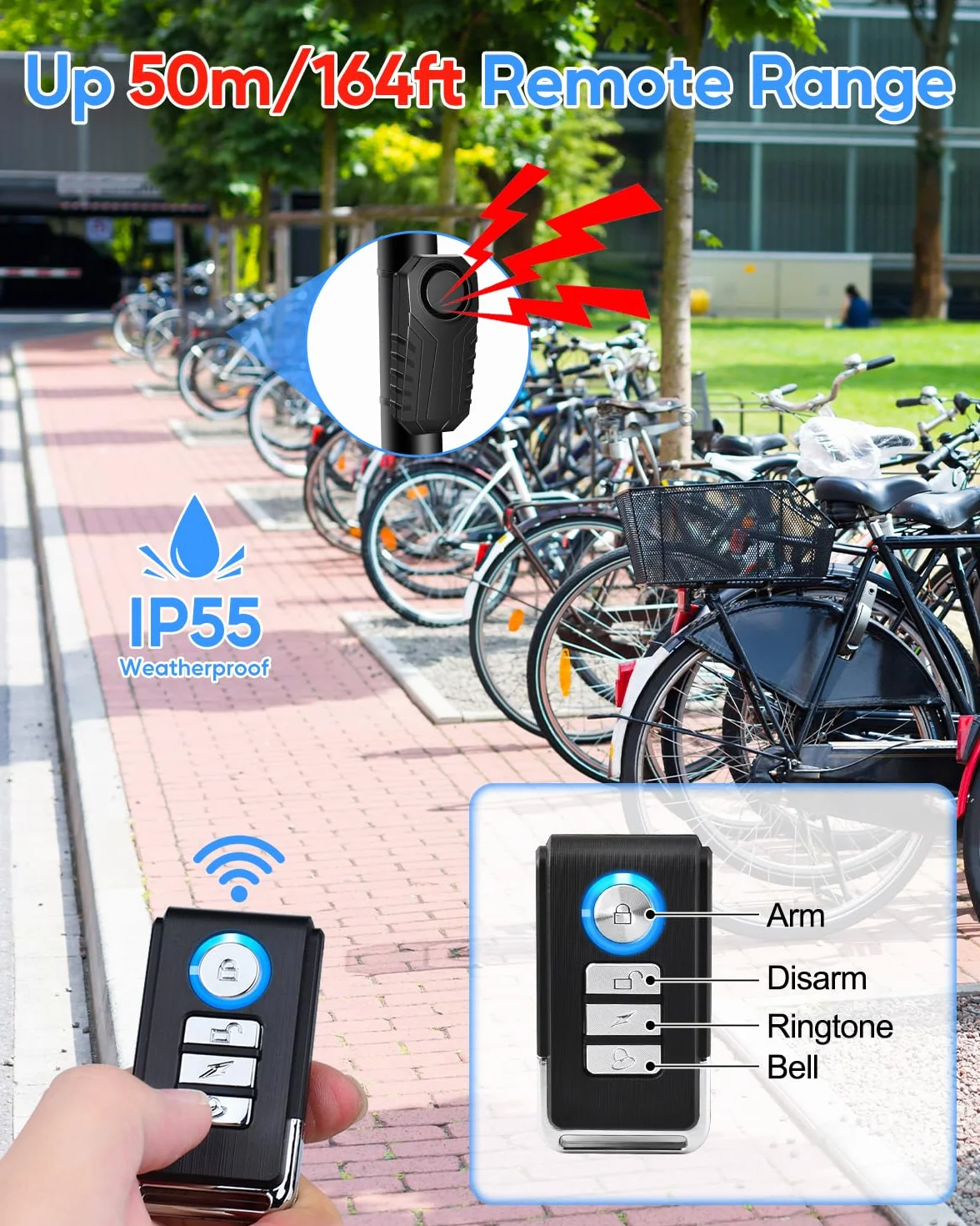 Bezprzewodowy alarm rowerowy z pilotem 113dB antykradzieżowy czujnik wibracyjny