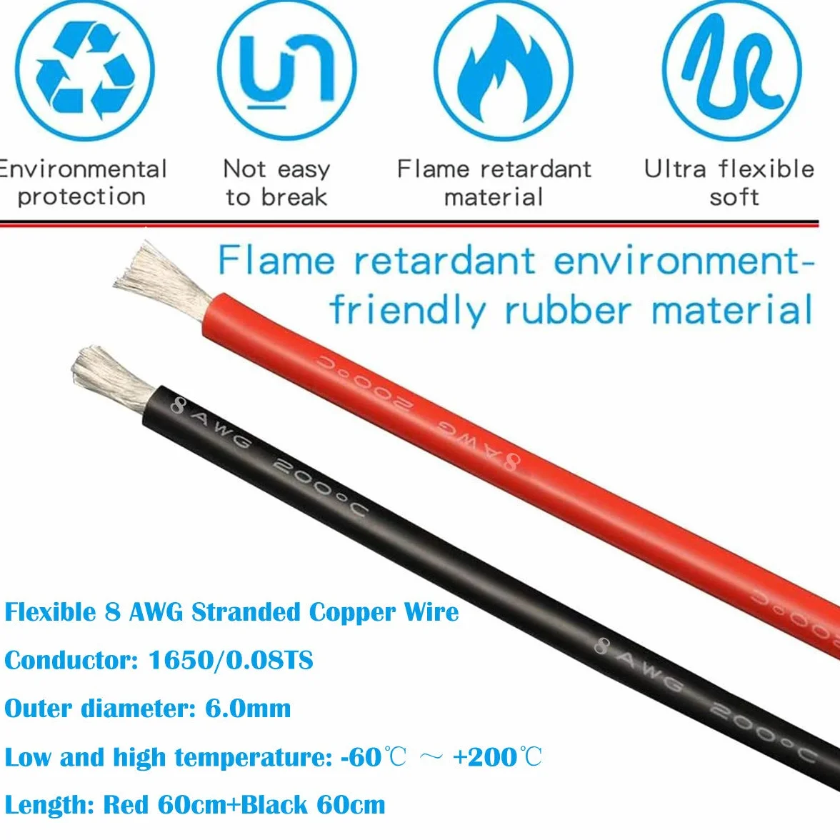 CESFONJER Złącze akumulatora 2 sztuki 50A - Szybkie złącze akumulatora Złącze akumulatora z kablem elektrycznym 8AWG (60 cm czerwony / 60 cm czarny) do samochodu, przyczepy kempingowej, łodzi