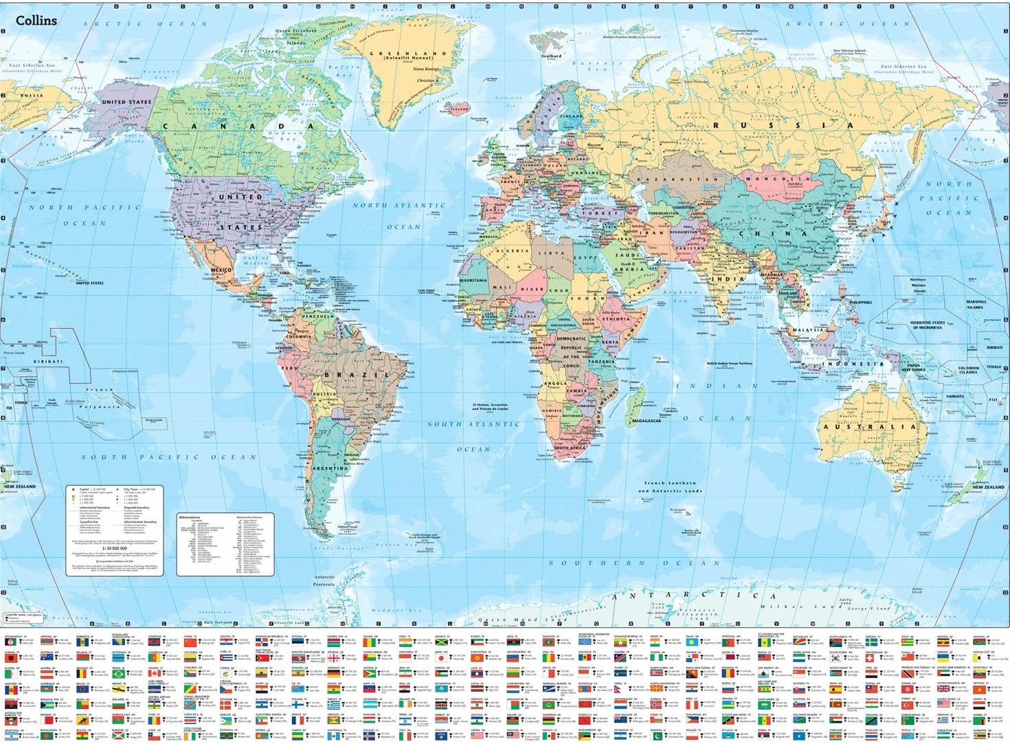 Collins Large World Wall Laminated Map (70 x 91.5 cm): Laminated map with flags, perfect for classroom, office and home