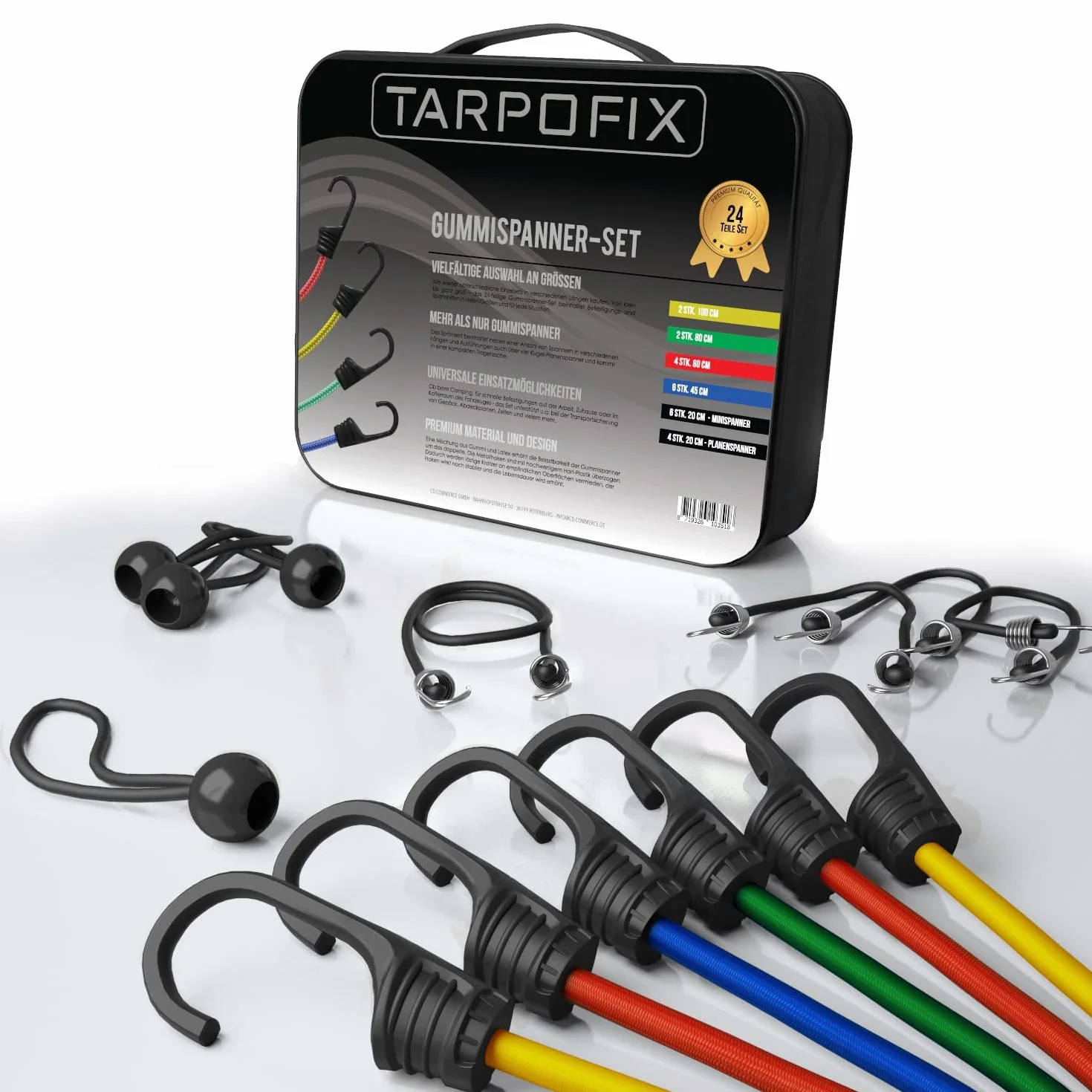 Tarpofix® Liny Napinające z Hakami 24-częściowy Zestaw Expanderów Gumowe Mocne