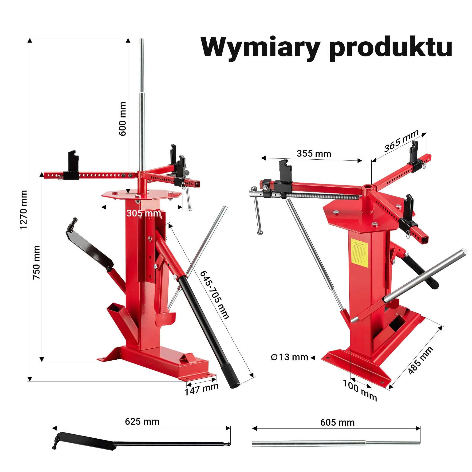 Wiltec Montażownica do opon 4"-21″ osi Ø 12-25 mm, uniwersalne urządzenie ze stali do ręcznego montażu i demontażu opon
