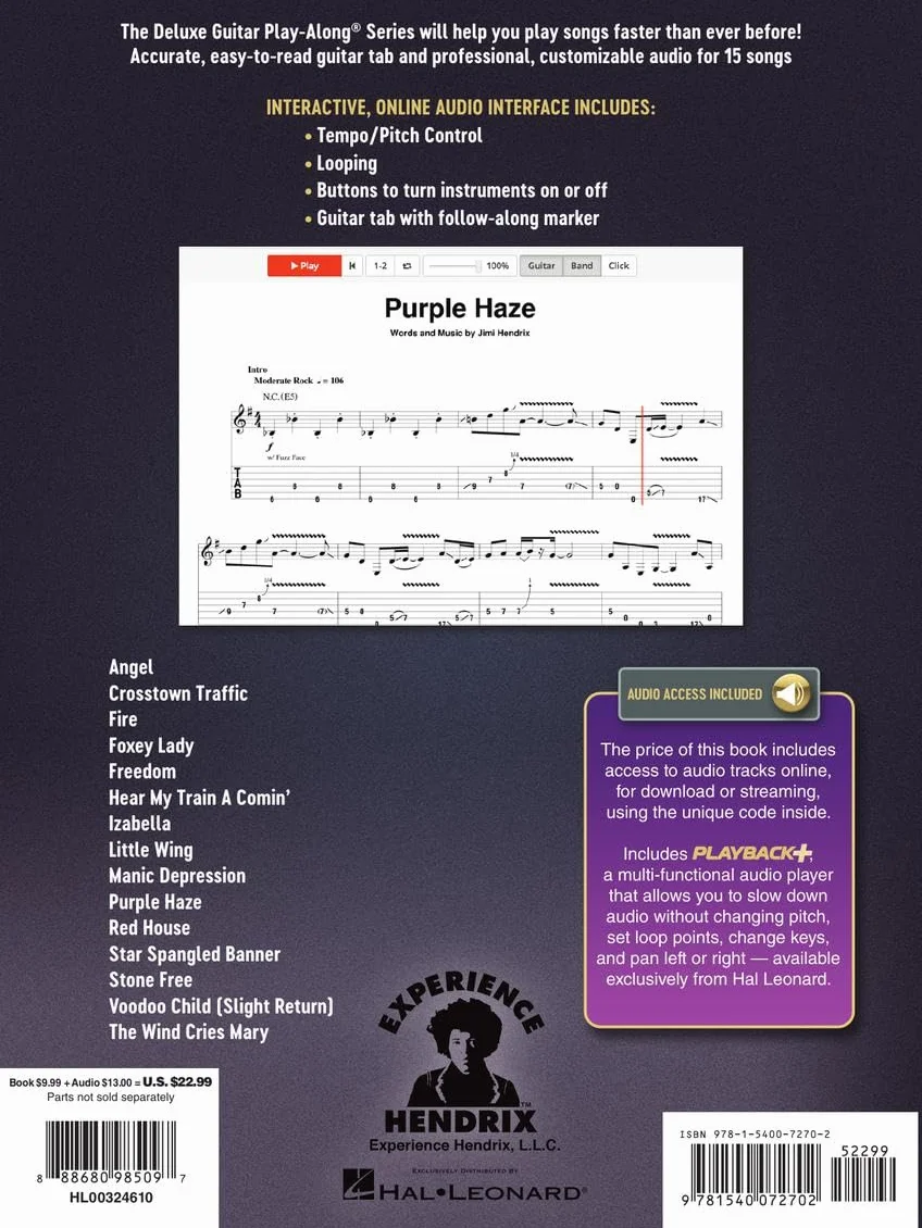 Jimi Hendrix: Deluxe Guitar Play-Along Songbook Volume 24 (Book/Online Audio): Deluxe Guitar Play-Along Volume 24