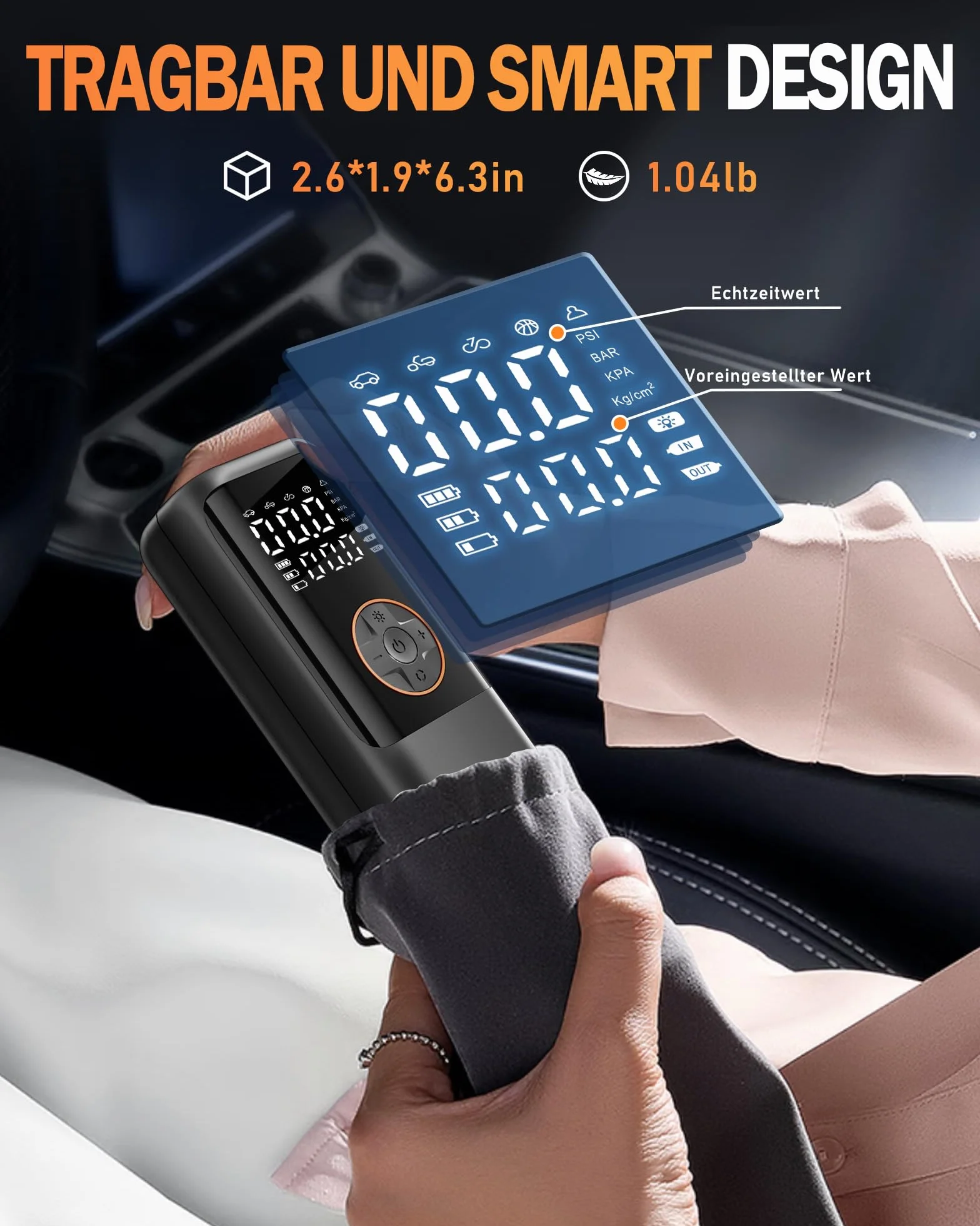 Elektryczna pompa powietrza z akumulatorem, przenośna mini sprężarka z manometrem i podwójnym wyświetlaczem LED, 12 V DC, elektryczna pompka rowerowa do samochodów, motocykli, rowerów i piłek