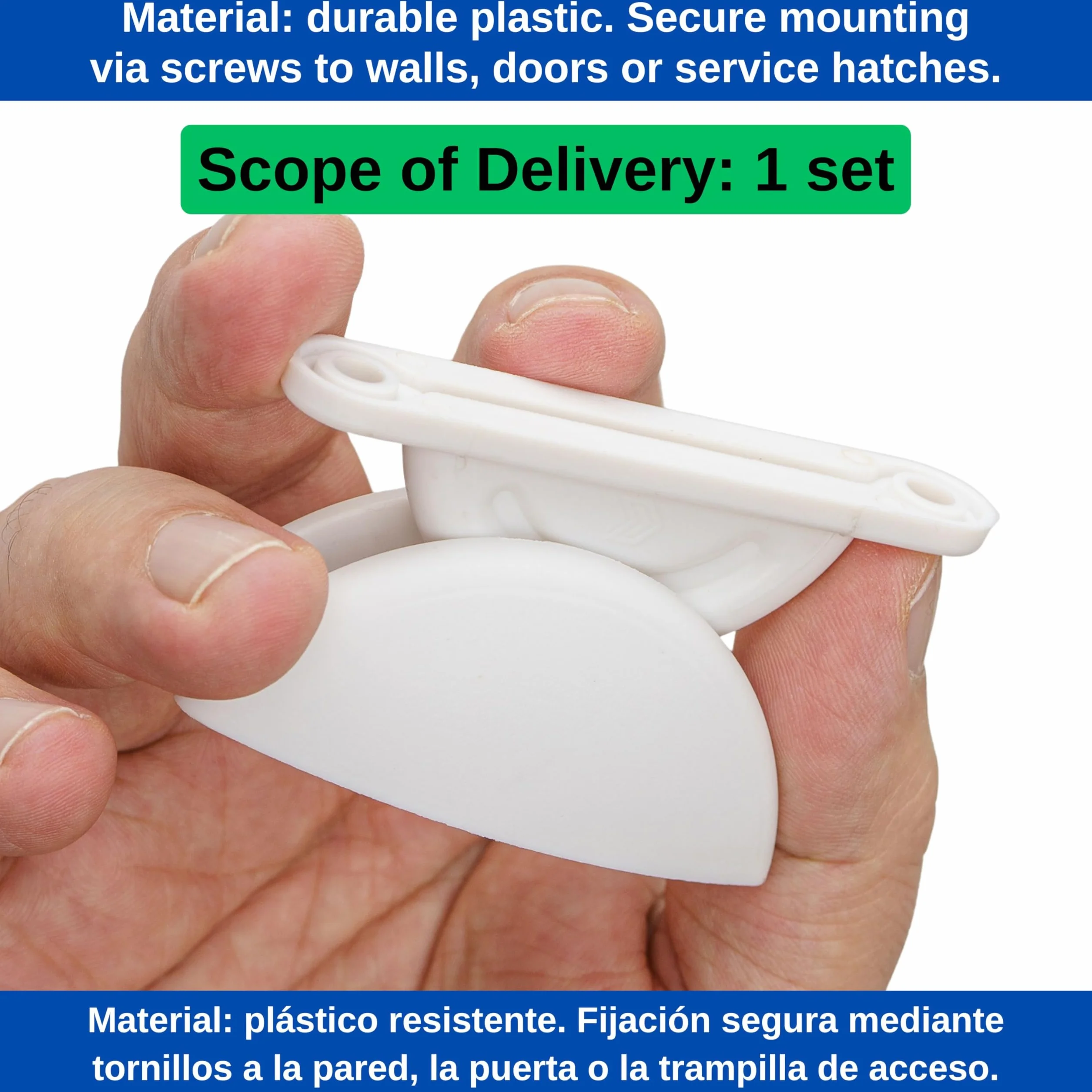 Blokada drzwi do przyczep kempingowych, 1 sztuka, biały, do przykręcania, z odstępem między otworami 46 mm i 63 mm, zamek do drzwi do przechowywania, do kampera, uchwyt na drzwi, do kampera