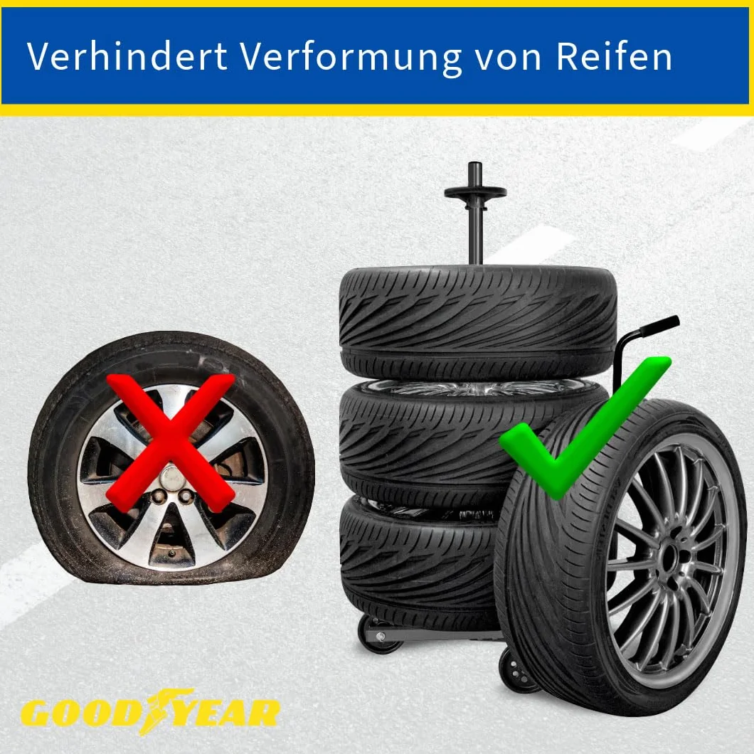 Goodyear Wózek na 4 opony, zajmuje mało miejsca i bezstykowe przechowywanie, z pokrowcem ochronnym, nośność do 100 kg, czarny