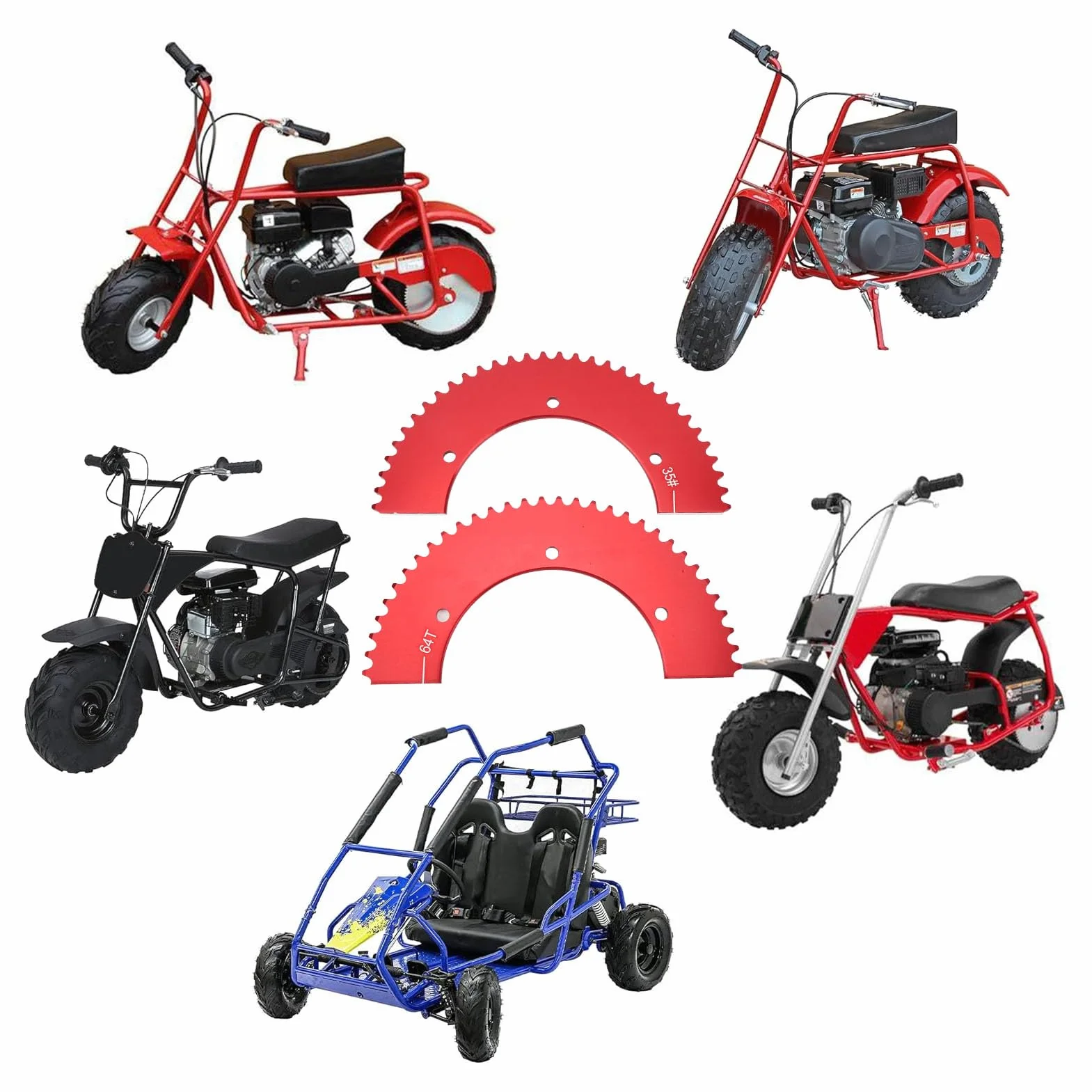 Zębatka Dzielona do Mini Roweru 35 z 64 Zębami, Wydajne Części do 212 Cm3 196 Cm3 6,5 KM 7,0 KM Powerhorse 420 Cm3 301 Cm3 389 Cm3 13 KM 15 KM, łatwa w Montażu ze Stopu
