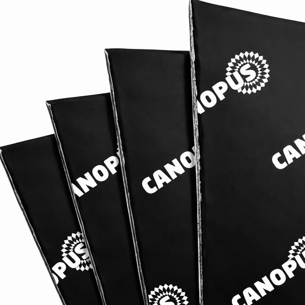 CANOPUS Mata tłumiąca dźwięk samochodu, 80 mil, 10 m2, butylowa tłumiąca dźwięk do bagażnika, drzwi, podłogi i sufitu, materiał tłumiący audio, opakowanie 10 arkuszy, czarna