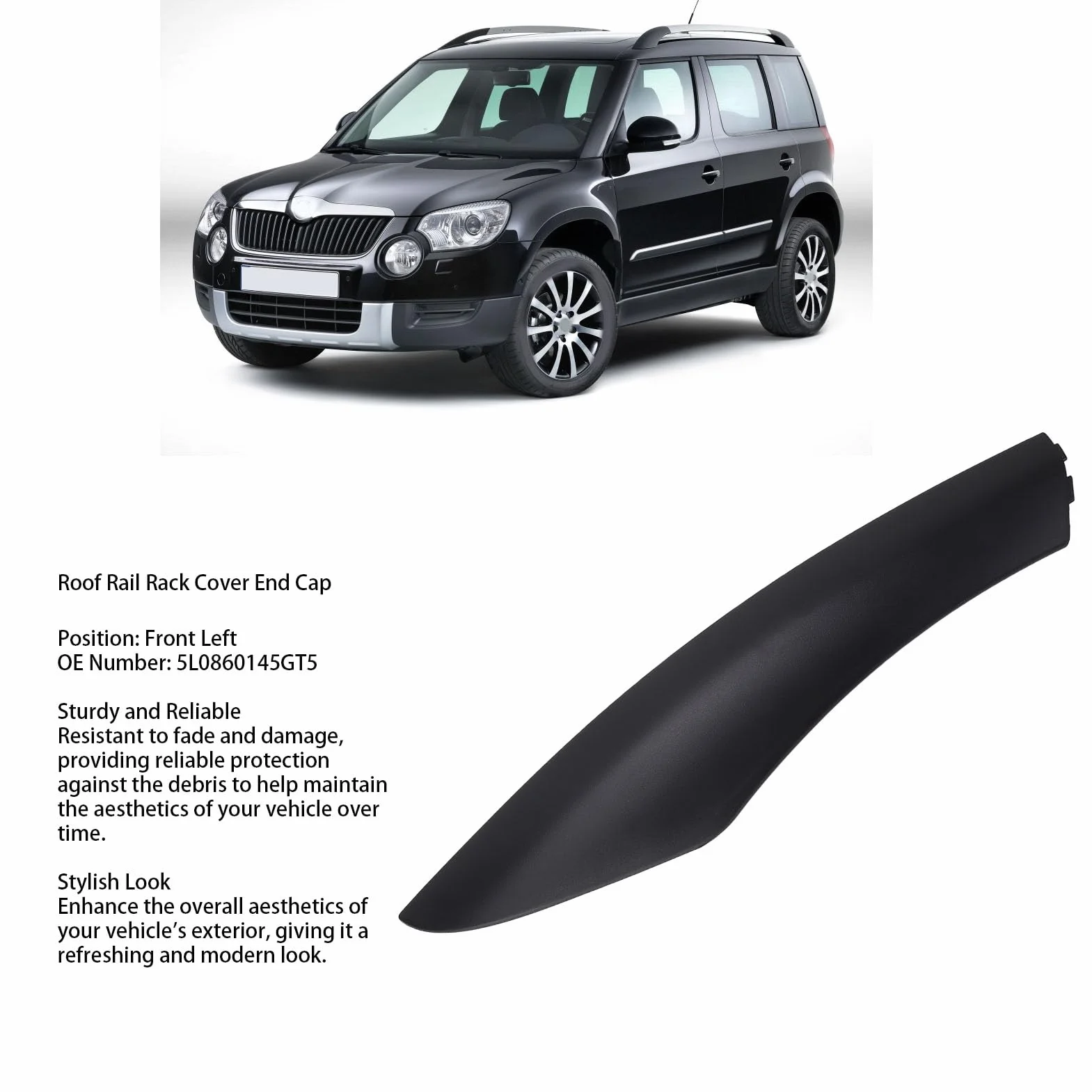 Osłona Relingu Bagażnika Dachowego Stylowy Wygląd Ochrona dla SUV 2009-2018 - Zewnętrzna Osłona Relingu Dachowego Osłona Końcowa Osłony (Przedni lewy 5L0860145GT5)