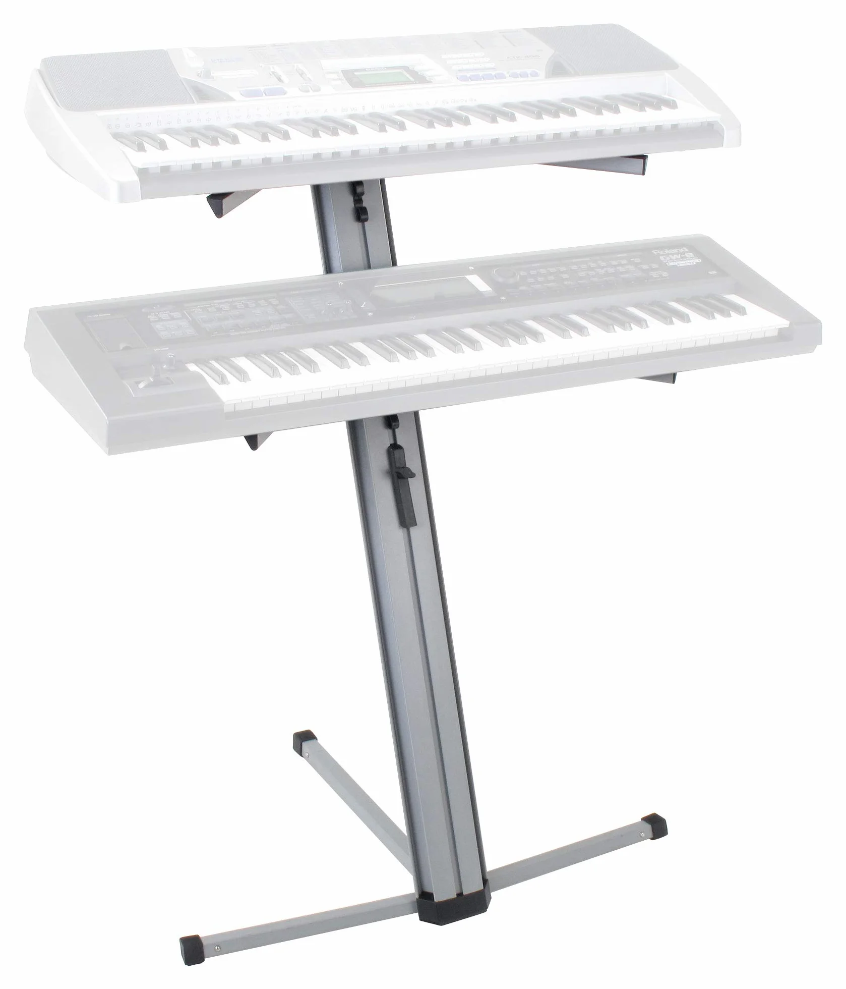 Classic Cantabile KS-100 podwójny stojak na keyboard – 2-stopniowa regulacja wysokości – statyw do keyboardu o udźwigu 25 kg na półkę – przyłącze do ramienia mikrofonu – srebrny