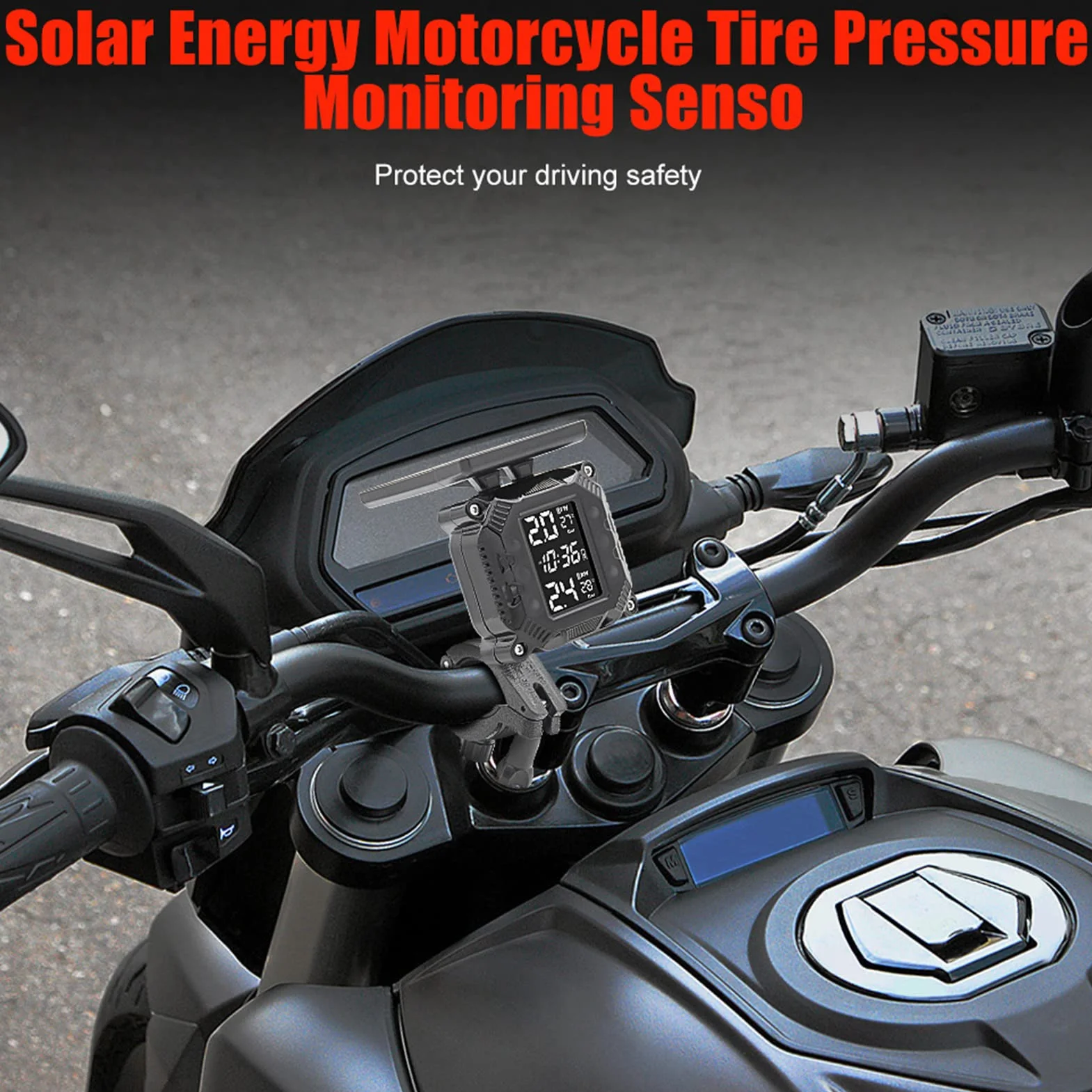 Motocykl TPMS Bezprzewodowy System Monitorowania Ciśnienia w Oponach Solar Power z Wyświetlaczem 2 Czujniki Zewnętrzne