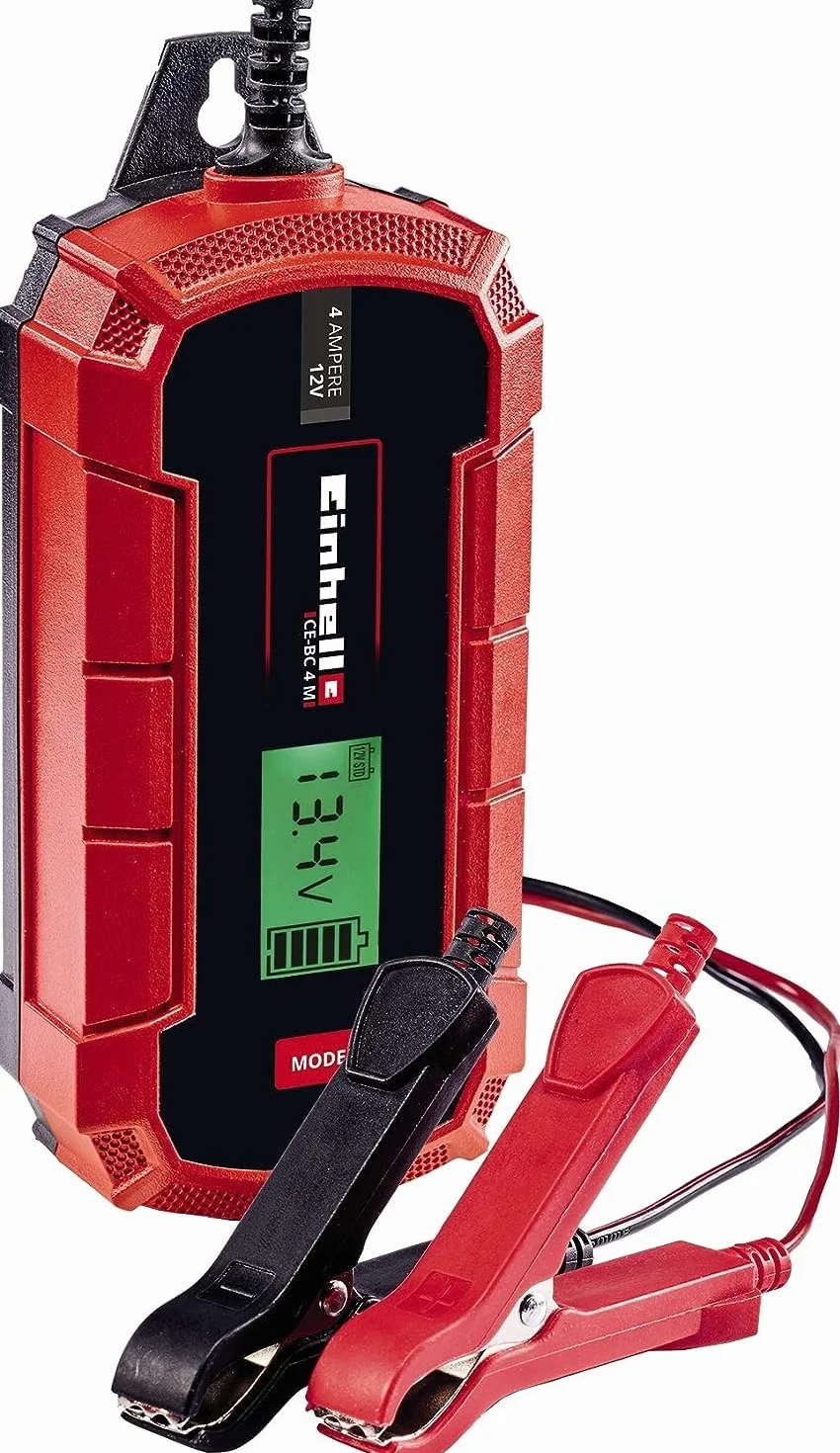 Einhell CE-BC 4 M inteligentna ładowarka do akumulatora, sterowana mikroprocesorem, wielostopniowa ładowarka z ładowaniem podtrzymującym do zimowych akumulatorów o pojemności do 100 Ah, maksymalny prąd ładowania 4 A)