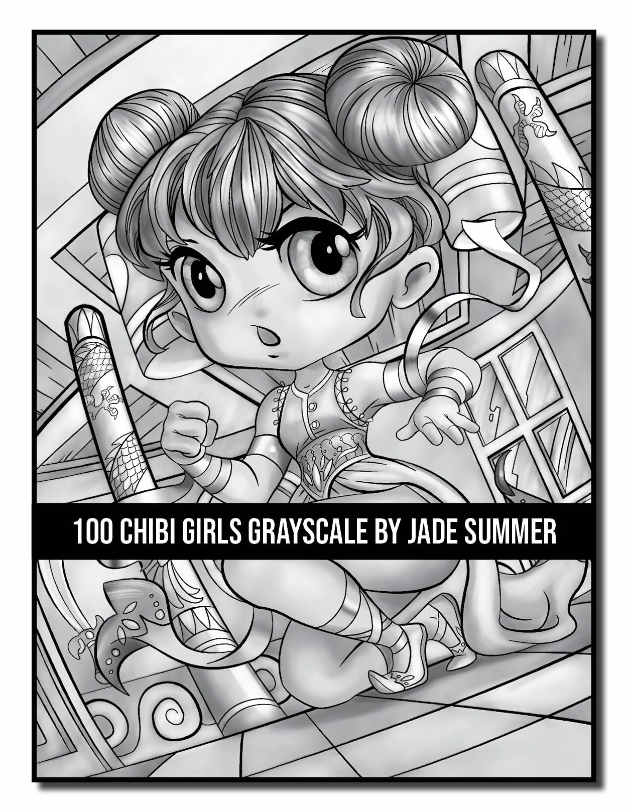 100 Chibi Girls Grayscale: An Adult Coloring Book Collection with Cute Girls, Fantasy, Horror, Christmas, and More!