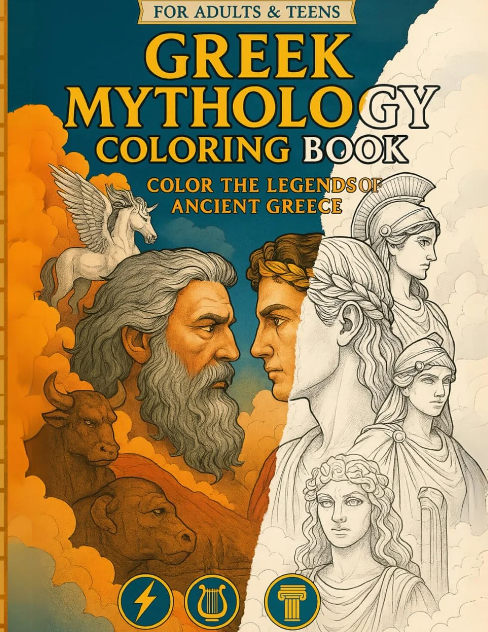 Greek Mythology Coloring Book: Greek Gods, Heroes, and Myths Brought to Life in 40 Stunning Illustrations for Relaxation and Creativity – For Adults and Teens - 8.5 x 11 in