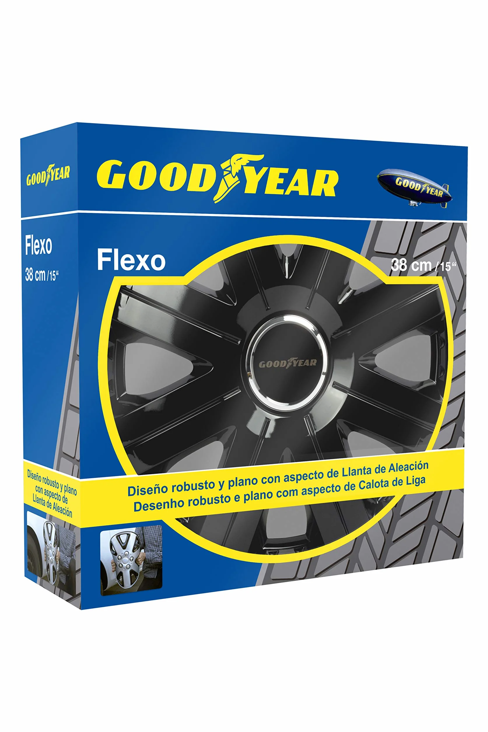 Goodyear klipsy na kołpaki 35 cm czarne srebrne zestaw 4