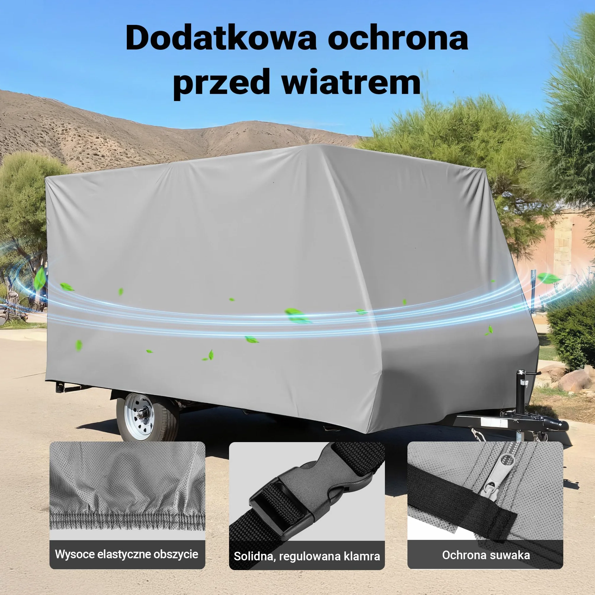 Osłona ochronna na przyczepę kempingową rozmiar S 426x225x220cm pokrowiec na przyczepę kempingową