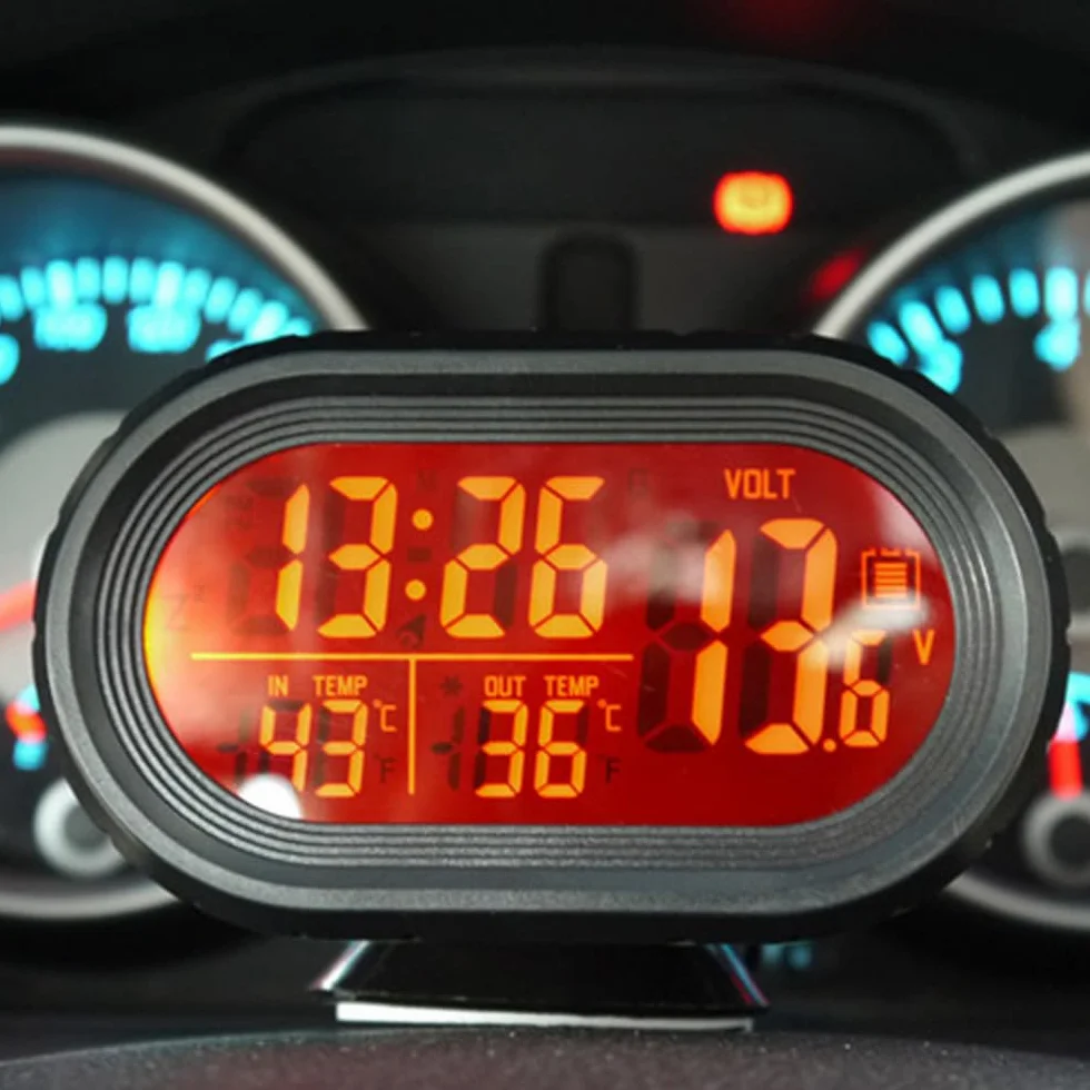 Shkalacar Zegar samochodowy termometr woltomierz 3 w 1 cyfrowy monitor LCD 12 V