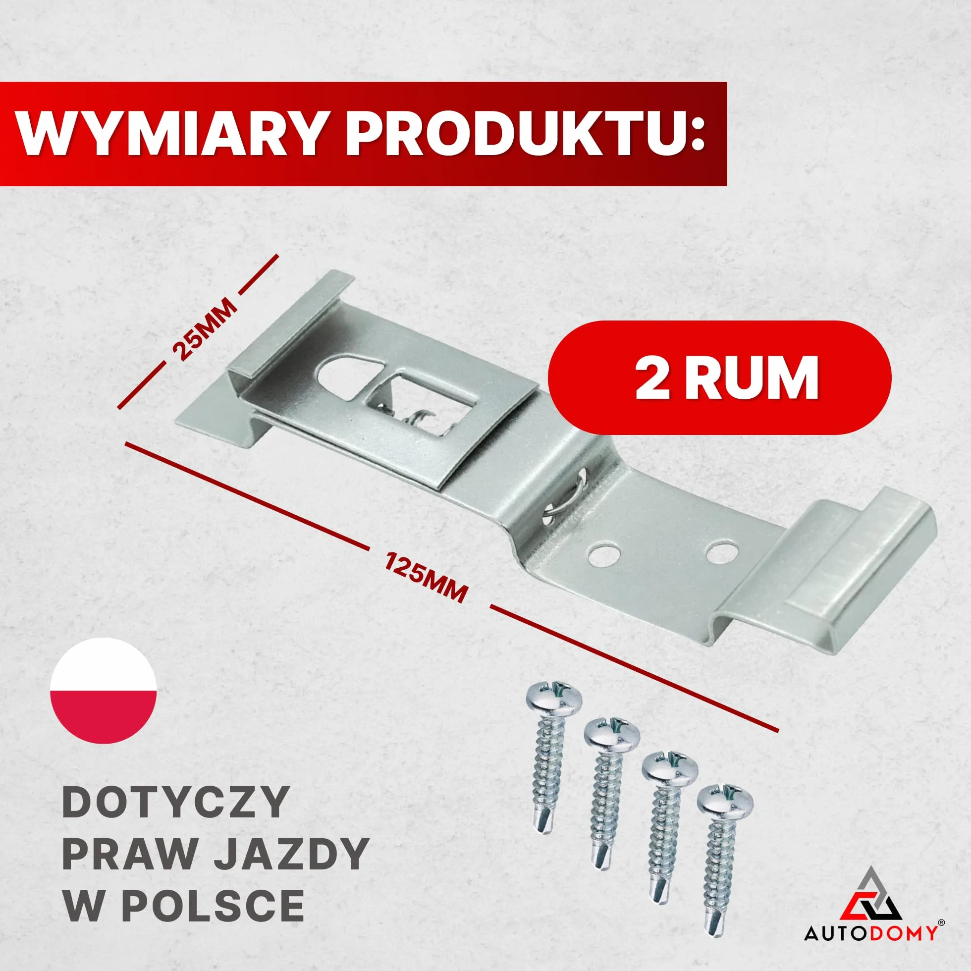 Autodomy Zestaw 4 Uchwytów na Tablicę Rejestracyjną do Przyczepy 125x25 mm | Uniwersalny Stalowy Uchwyt Tablicy Rejestracyjnej + 8 Wkrętów | Do Samochodu, Przyczepy, Ciężarówki