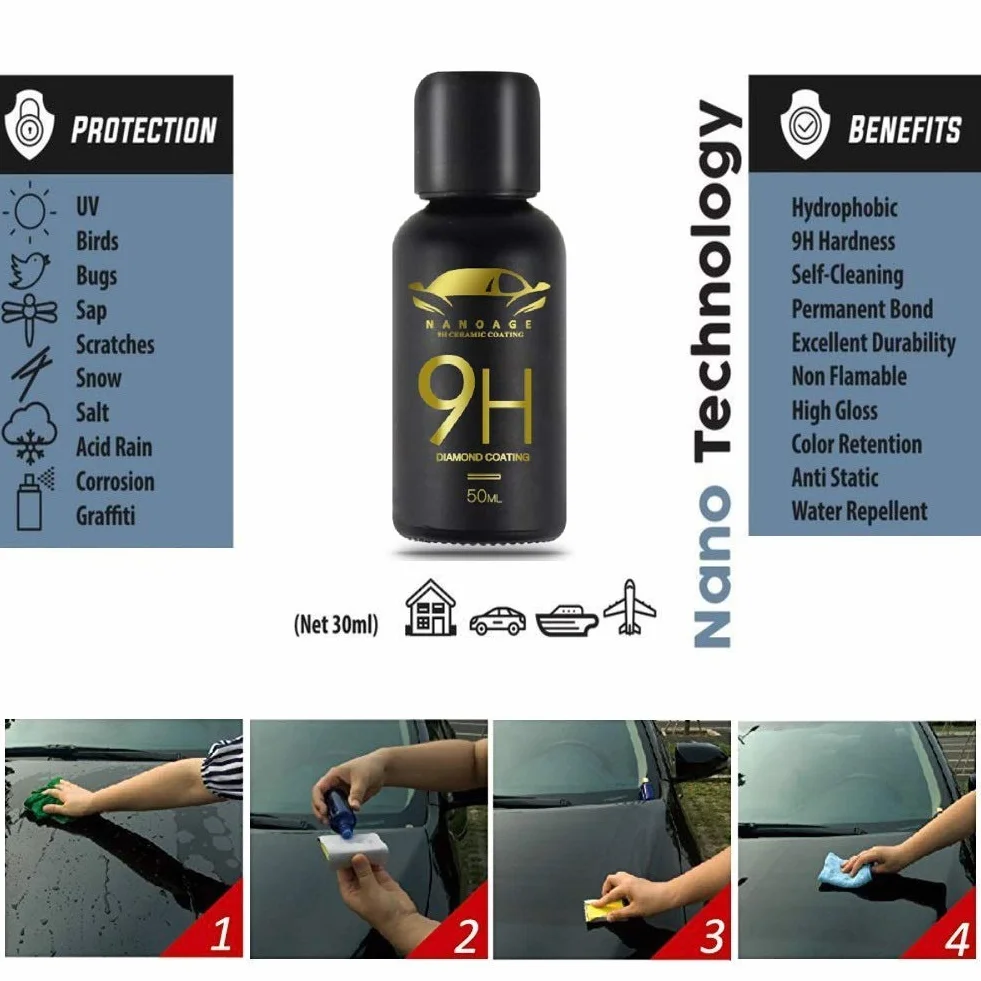 Powłoka Ceramiczna Auto, Mr Fix 9H Car Nano Ceramic Coating, Ochrona Lakieru Samochodowego Odporny na Zarysowania Hydrofobowy Wysoki Połysk Pro