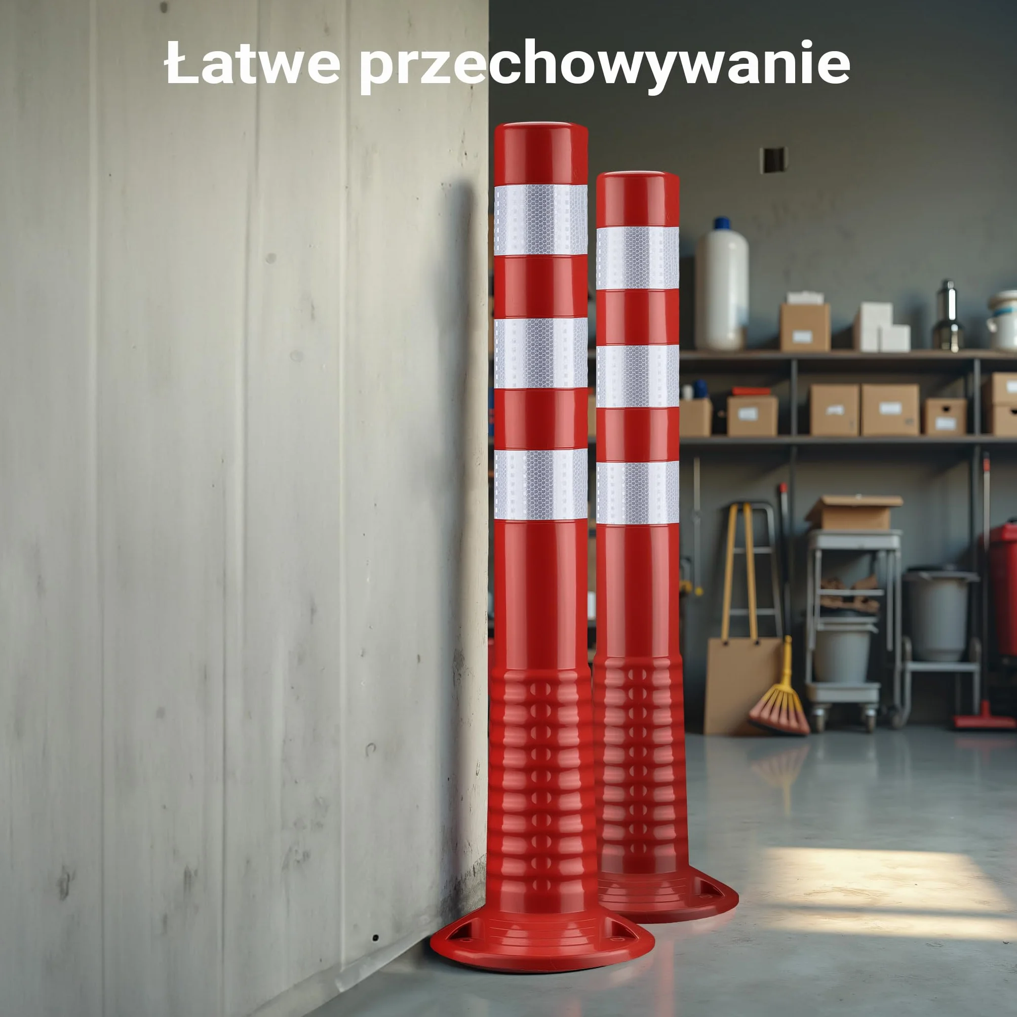 Wiltec Słupki parkingowe zestaw 2 szt. biało-czerwone o wysokości 75 cm, elastyczne słupki drogowe z PU i 3 paskami odblaskującymi