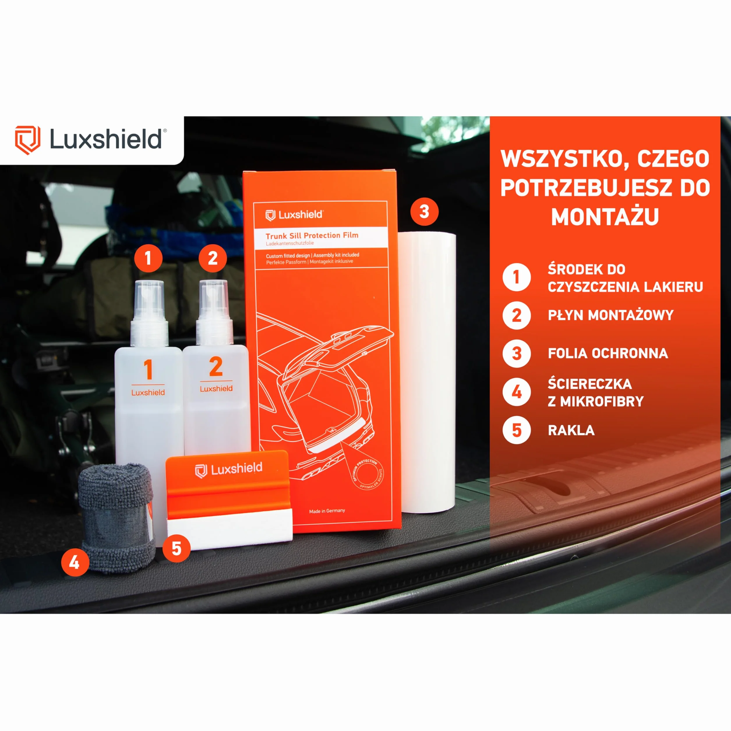 Luxshield folia ochronna na krawędź załadunkową kompatybilny z Audi Q6 SUV e-tron GF I 2024-2026 - ochrona przed zarysowaniami, folia ochronna na lakier - przezroczysty błyszczący