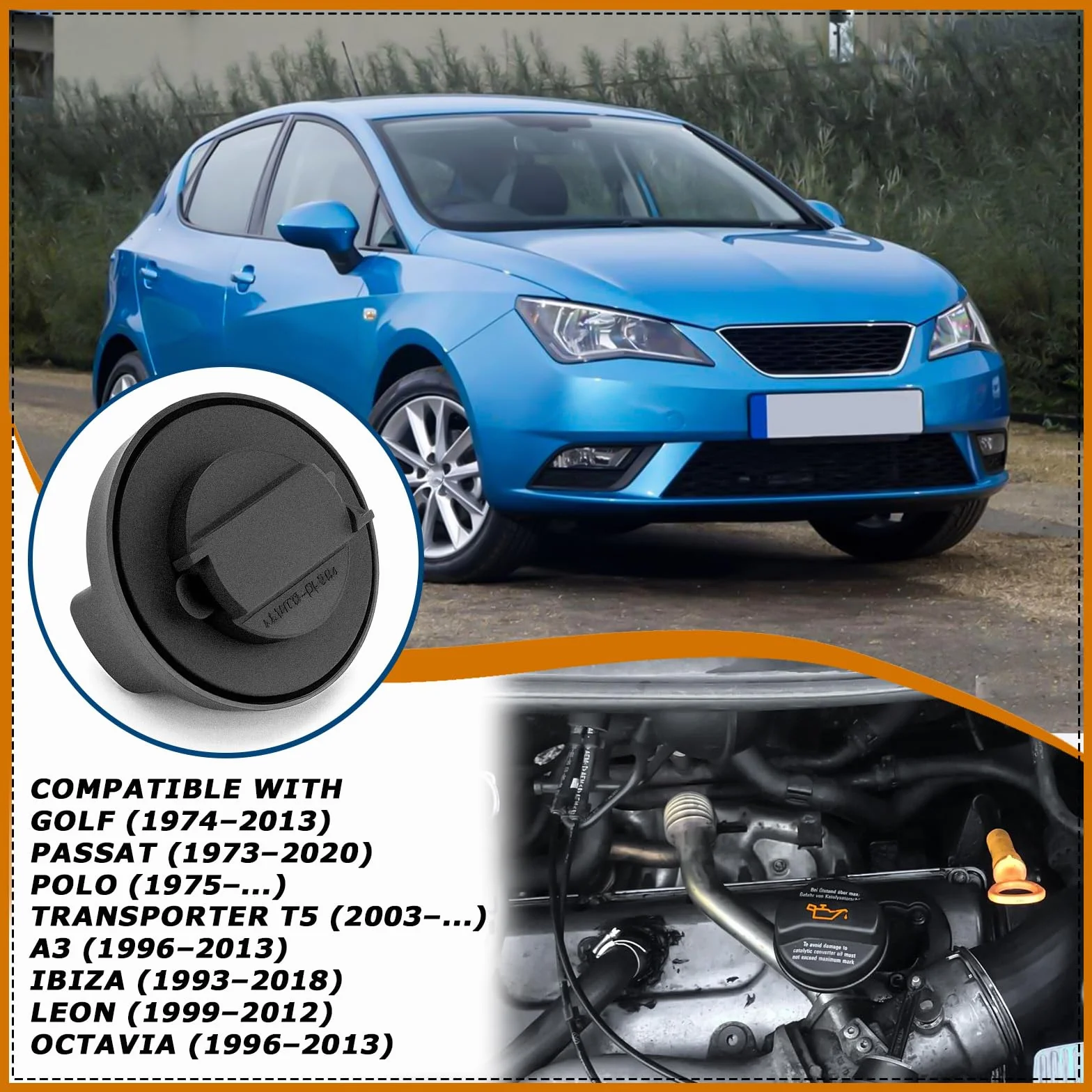 LPZMPZ Pokrywa do wlewu oleju z uszczelką 026103485A kompatybilna z VW Polo Golf Passat T4 T5 Caddy Bora Audi A1 A2 A3 A4 A6 A8 TT Seat Ibiza Leon Octavia Superb