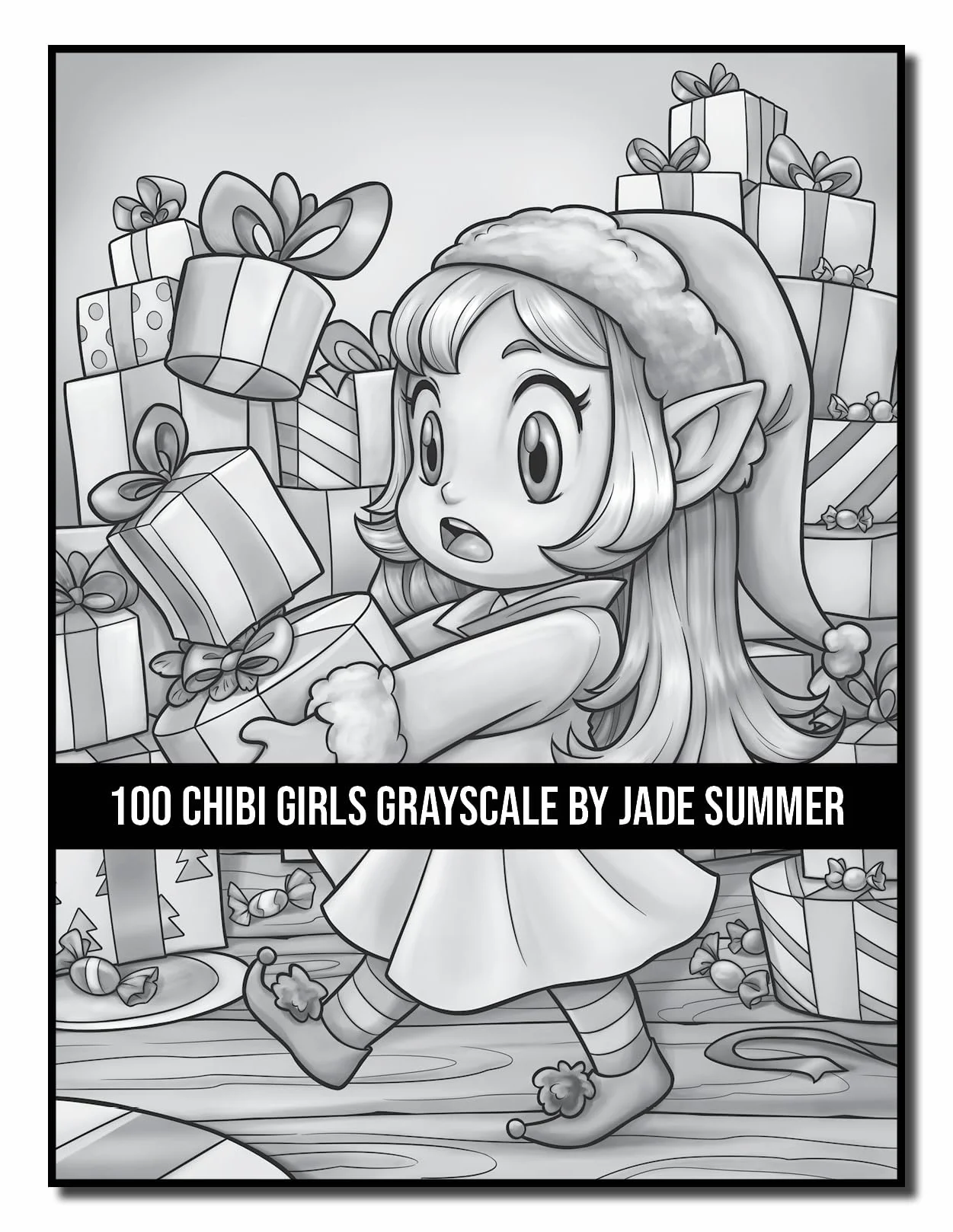 100 Chibi Girls Grayscale: An Adult Coloring Book Collection with Cute Girls, Fantasy, Horror, Christmas, and More!