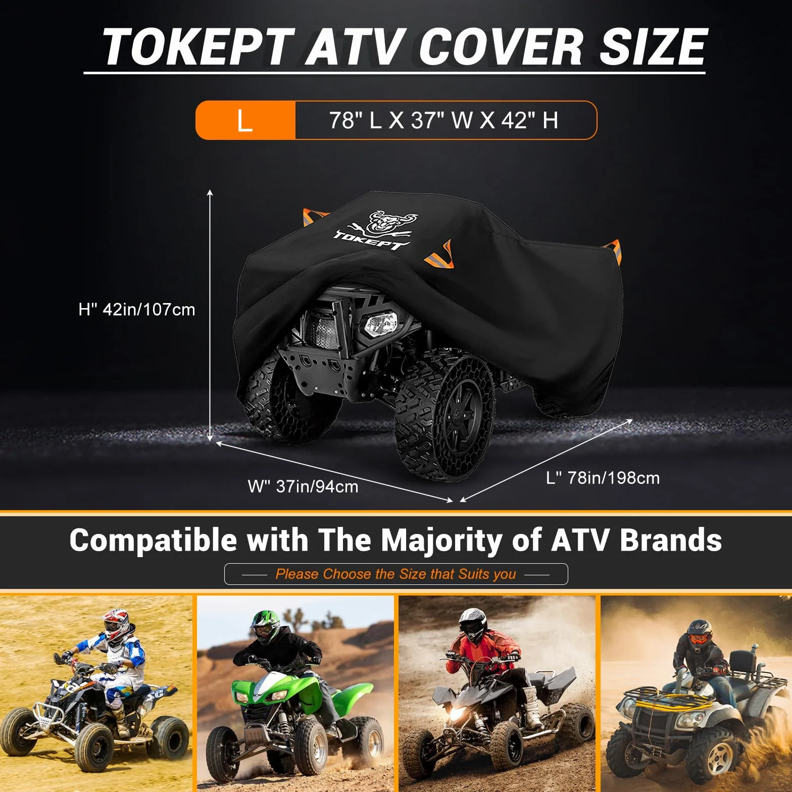 Pokrowiec na ATV, wodoodporny, wytrzymały pokrowiec na 4 koła, całoroczny, odporny na warunki atmosferyczne, ochrona przed promieniowaniem UV do 78-calowego Polaris Kawasaki, Yamaha, Suzuki