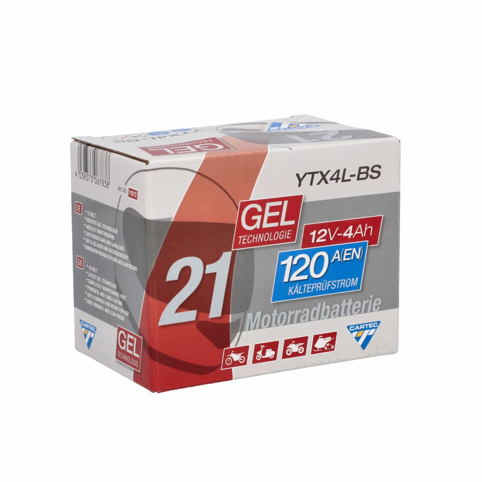 Akumulator motocyklowy YTX4L-BS 4Ah 120A żelowy