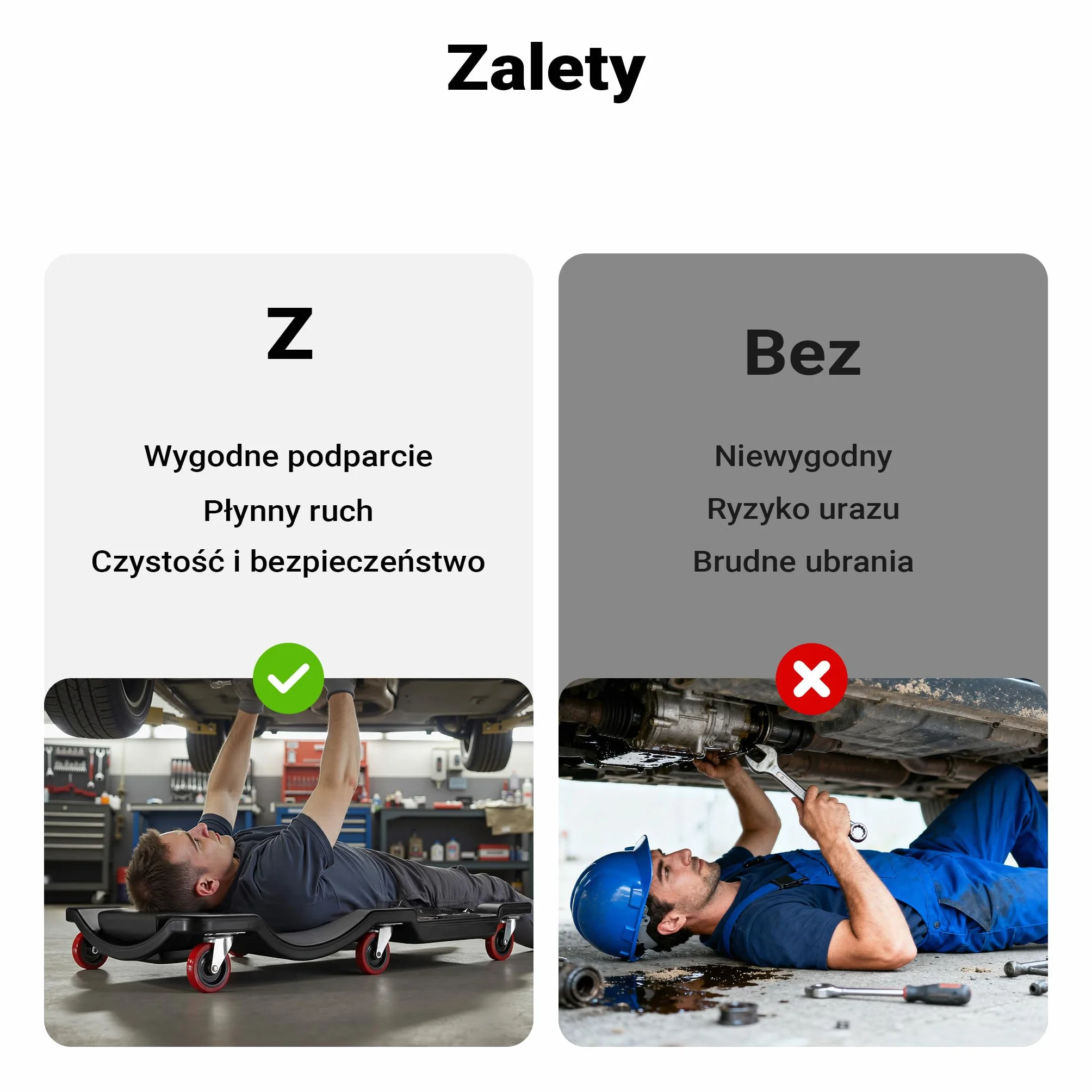 WilTec Plastikowa leżanka Wózek do leżenia Warsztat mechaniki Garaż 90x40x9cm max 90kg
