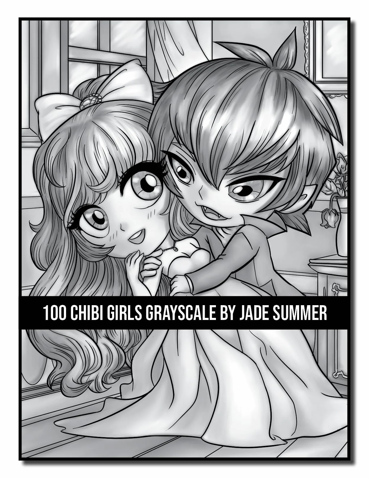 100 Chibi Girls Grayscale: An Adult Coloring Book Collection with Cute Girls, Fantasy, Horror, Christmas, and More!