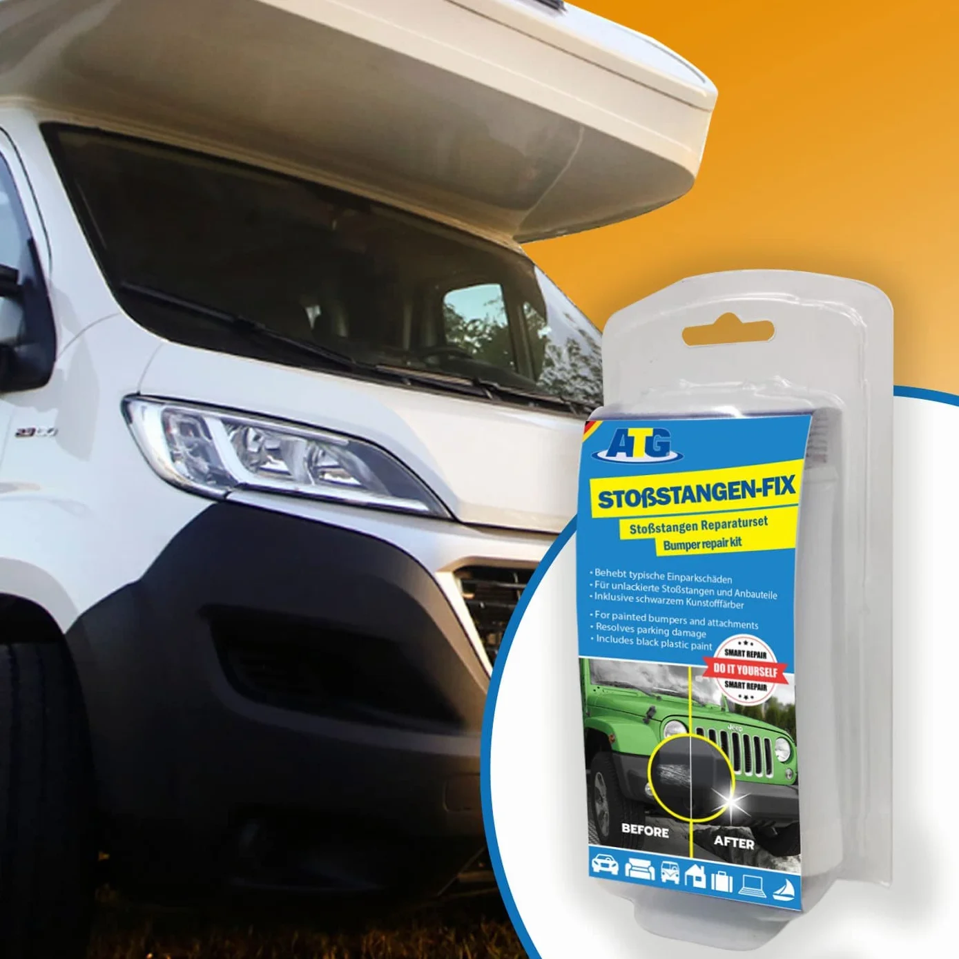 ATG® Zestaw do naprawy plastiku samochodowego – naprawa zderzaków i elementów z tworzywa, usuwa rysy, pęknięcia i dziury, szybka i trwała naprawa bez lakier