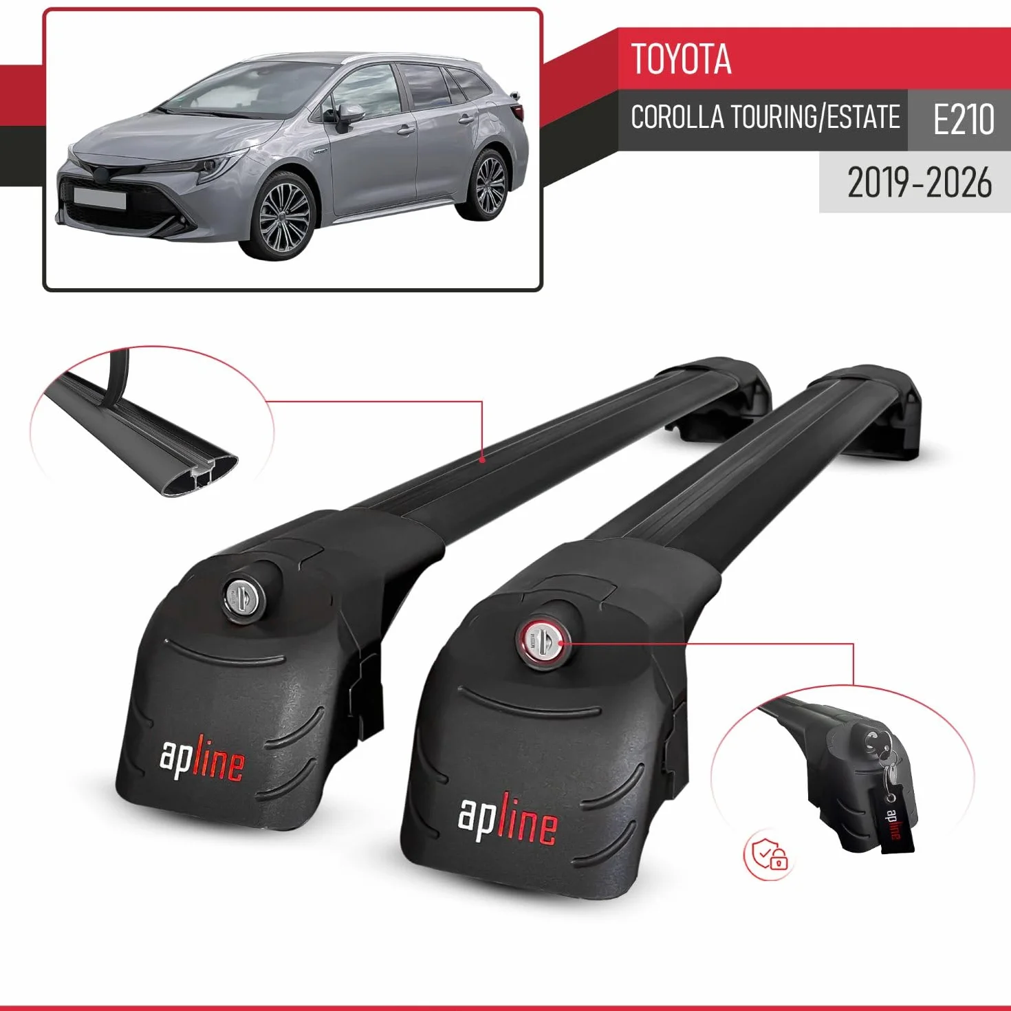 Kompatybilny z Toyota Corolla Touring/Estate (E210) 2019-2026 ACE-2 Model Aluminiowe poprzeczki dachowe Czarny 2 szt.