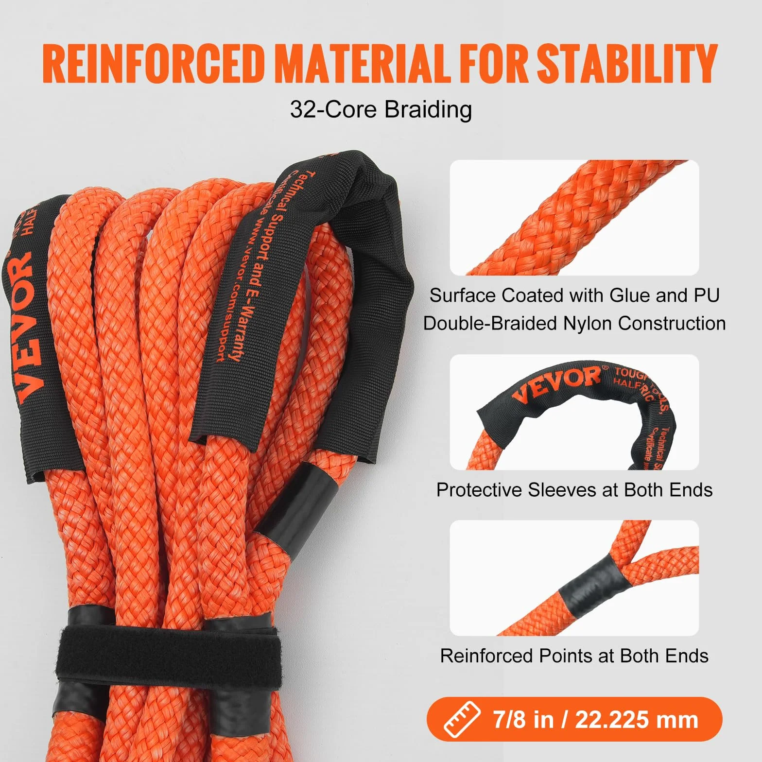 VEVOR Lina holownicza kinetyczna 7/20.3 cm x 20' 13,9 kg, ekstremalna siła 30% elastyczność do jeepa, samochodu, ciężarówki, ATV, UTV, SUV-a