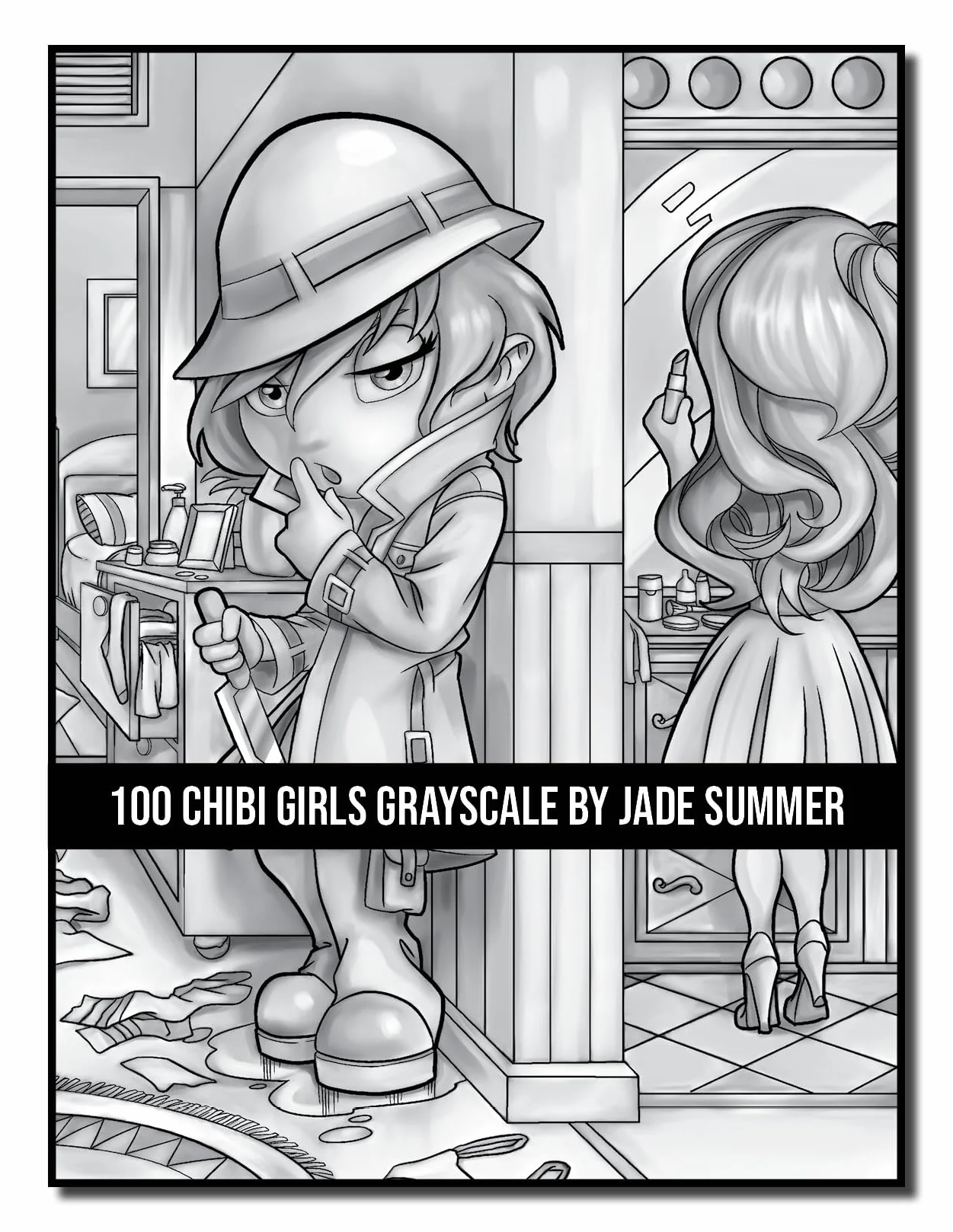 100 Chibi Girls Grayscale: An Adult Coloring Book Collection with Cute Girls, Fantasy, Horror, Christmas, and More!