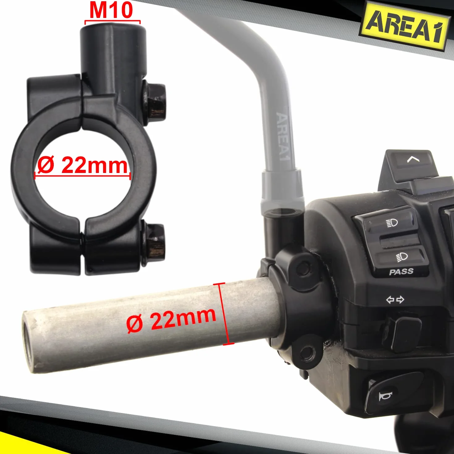 Area1 Uchwyt na lusterko wsteczne do motocykla, 2 x M10, gwint prawy 7/8", kompatybilny z Mondial