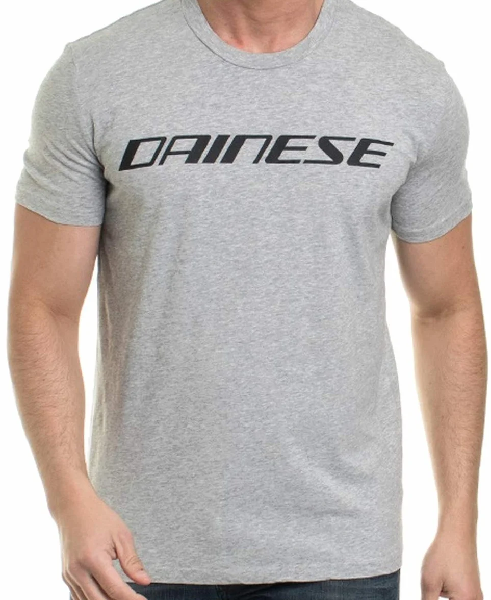 Dainese - Męski T-shirt motocyklowy z krótkimi rękawami, koszulka dla dorosłych, 100% bawełna, logo, miękka i świeża, klasyczna koszulka motocyklowa, trwały nadruk, szaro-czarny