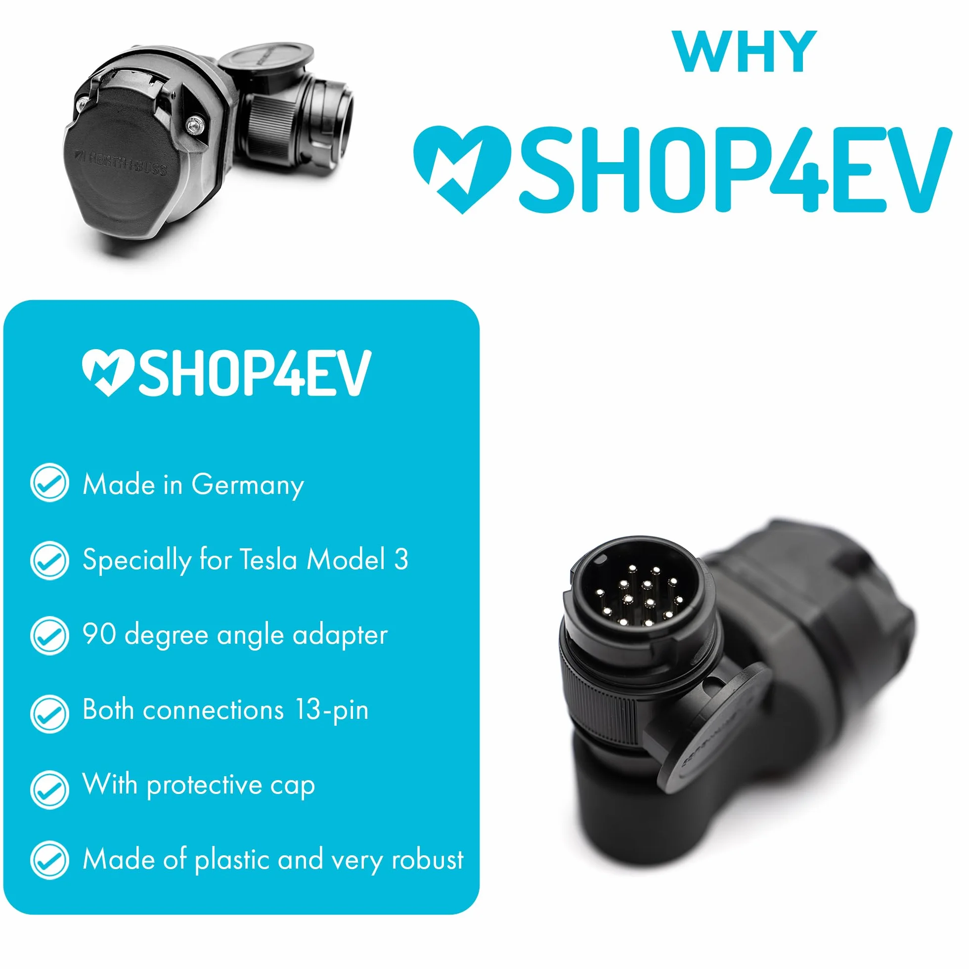 Adapter kątowy 90 stopni 13-biegunowy wodoszczelny do hak holowniczy Tesla Model 3