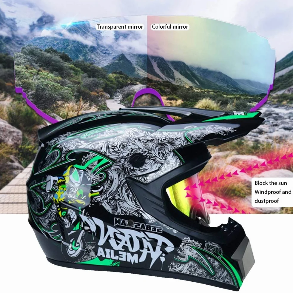 Profesjonalny kask motocrossowy dla dzieci i dorosłych, motocrossowy, dirt bike offroad, kask motocyklowy z goglami ochronnymi, rękawiczkami, osłoną twarzy