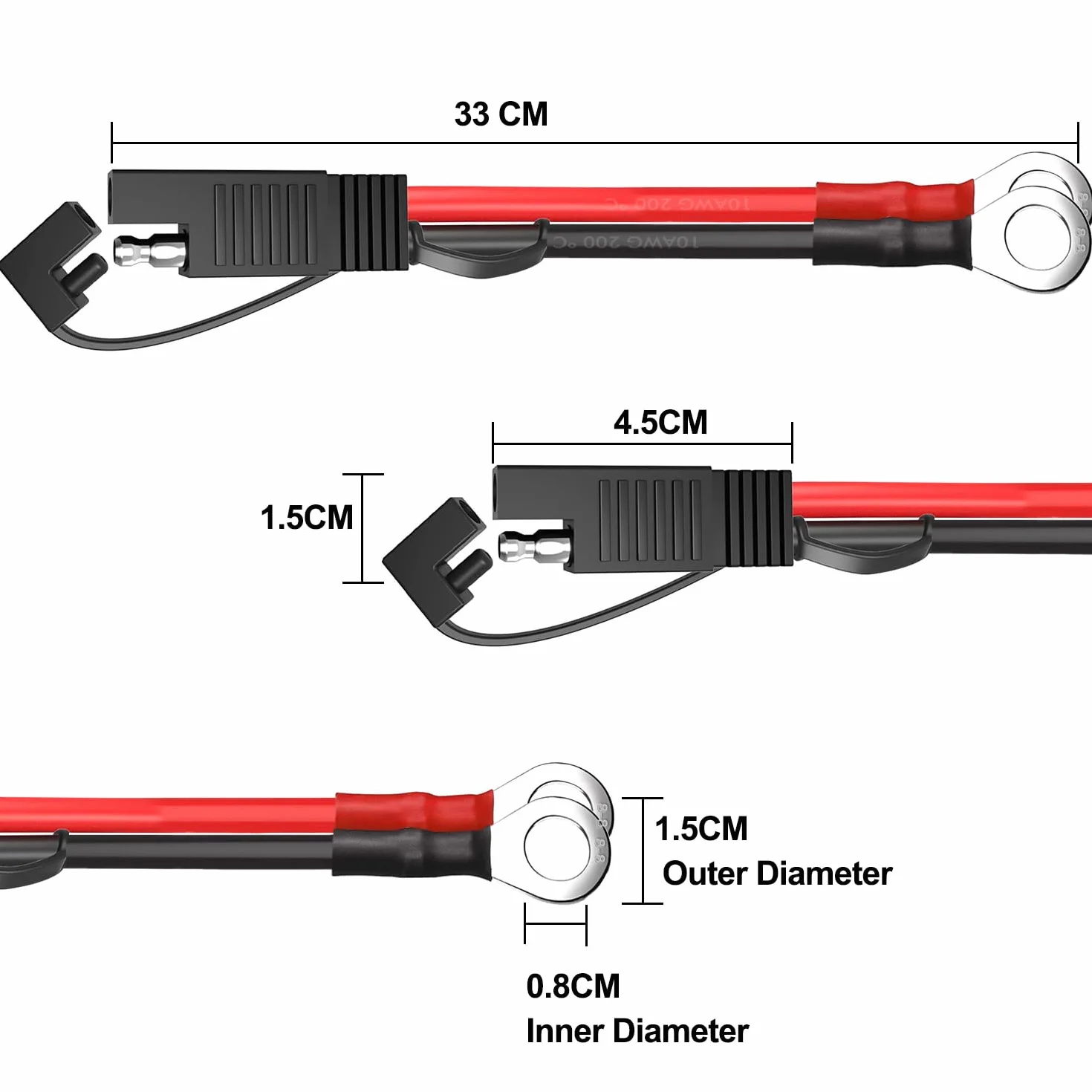 Kabel SAE 10AWG O Ring 8 mm akumulator motocyklowy 12 V 24 V do ładowania akumulatora samochodowego i motocyklowego