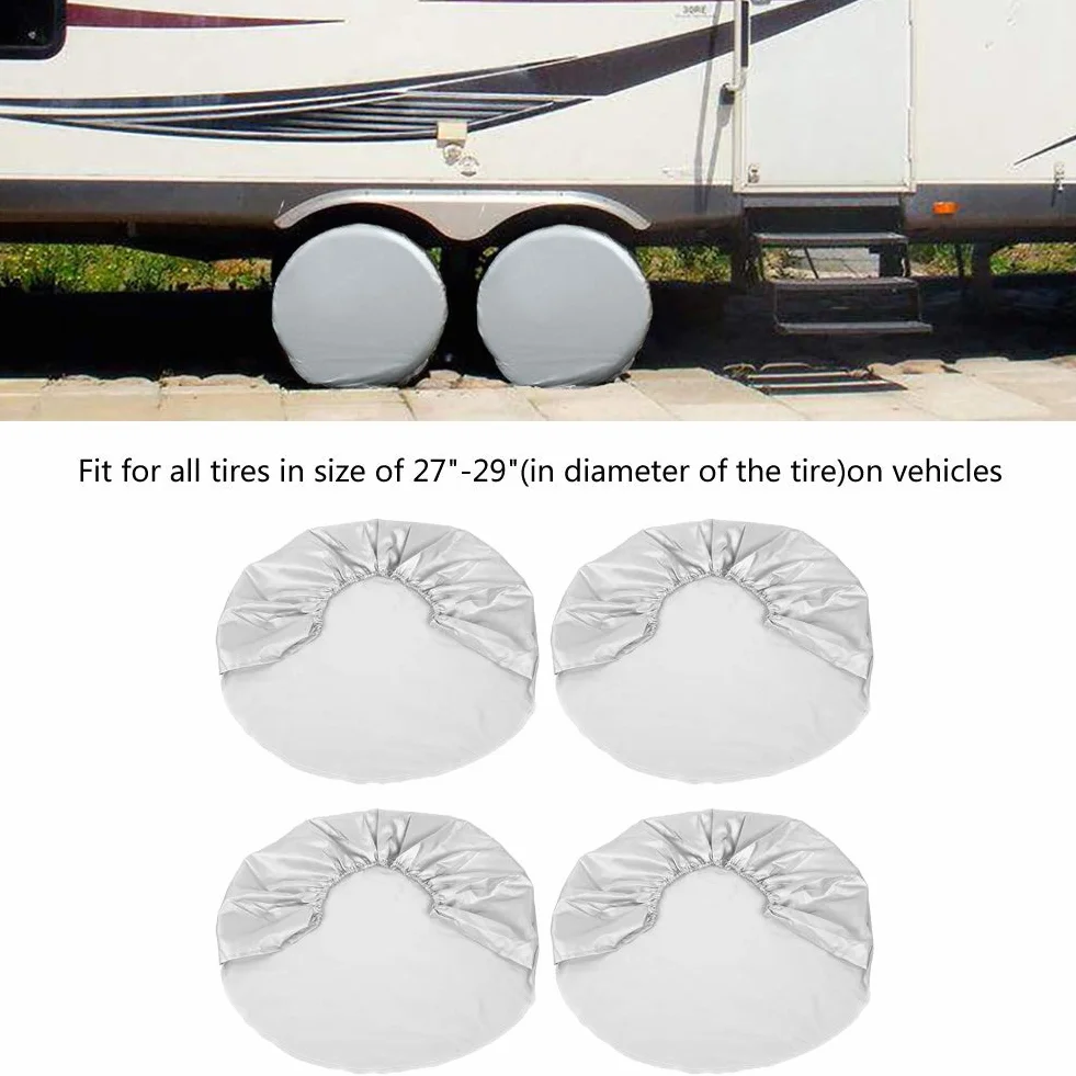 Pokrowiec na oponę, materiał z włókna poliestrowego 4 szt. 27"-29" Opona na koło Opona Srebrna osłona ochronna do samochodu RV SUV Truck Trailer Ochrona przeciwsłoneczna Wodoodporny brud