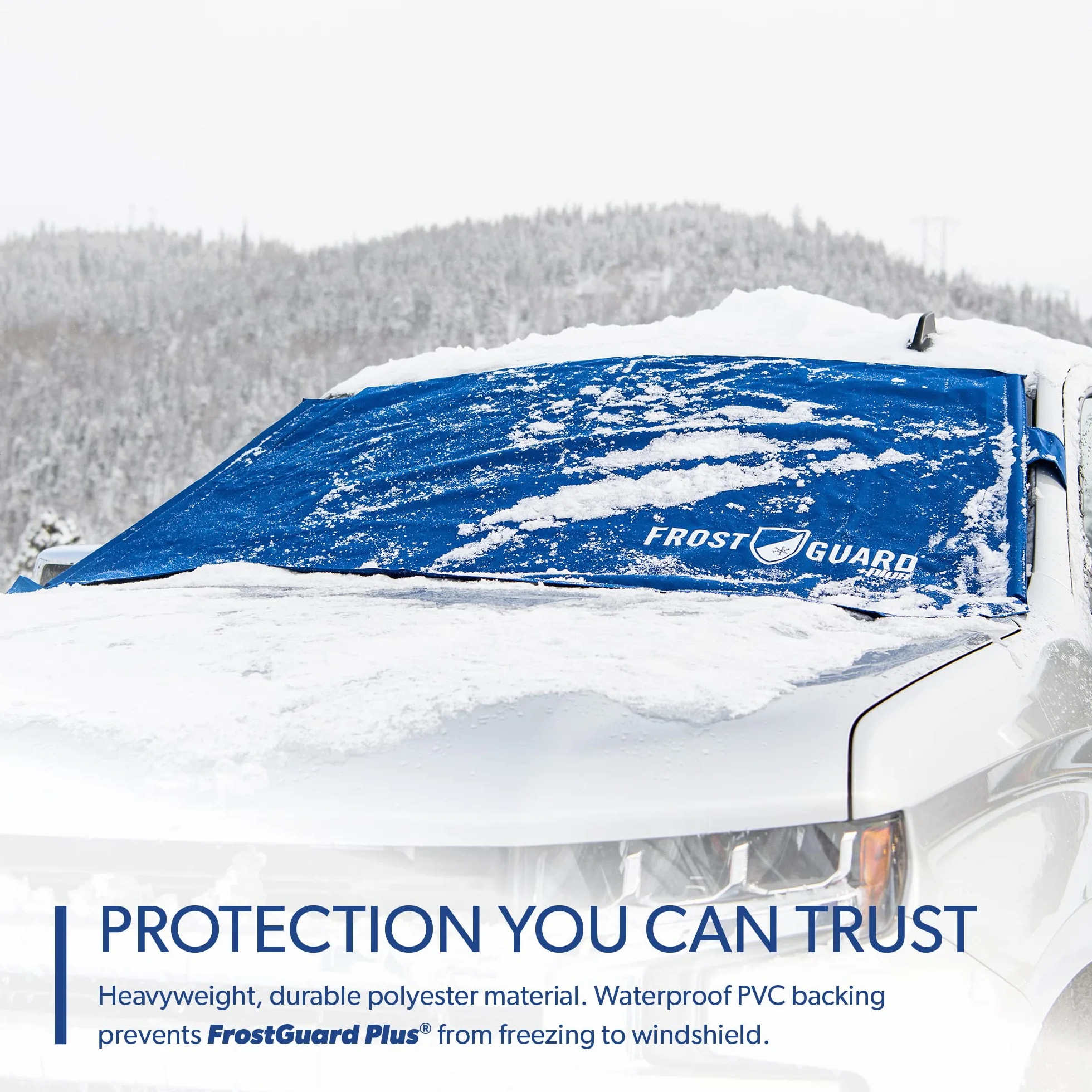 FrostGuard Plus zimowa osłona przedniej szyby XL indygo zintegrowany panel bezpieczeństwa osłona pióra wycieraczki osłony lusterka