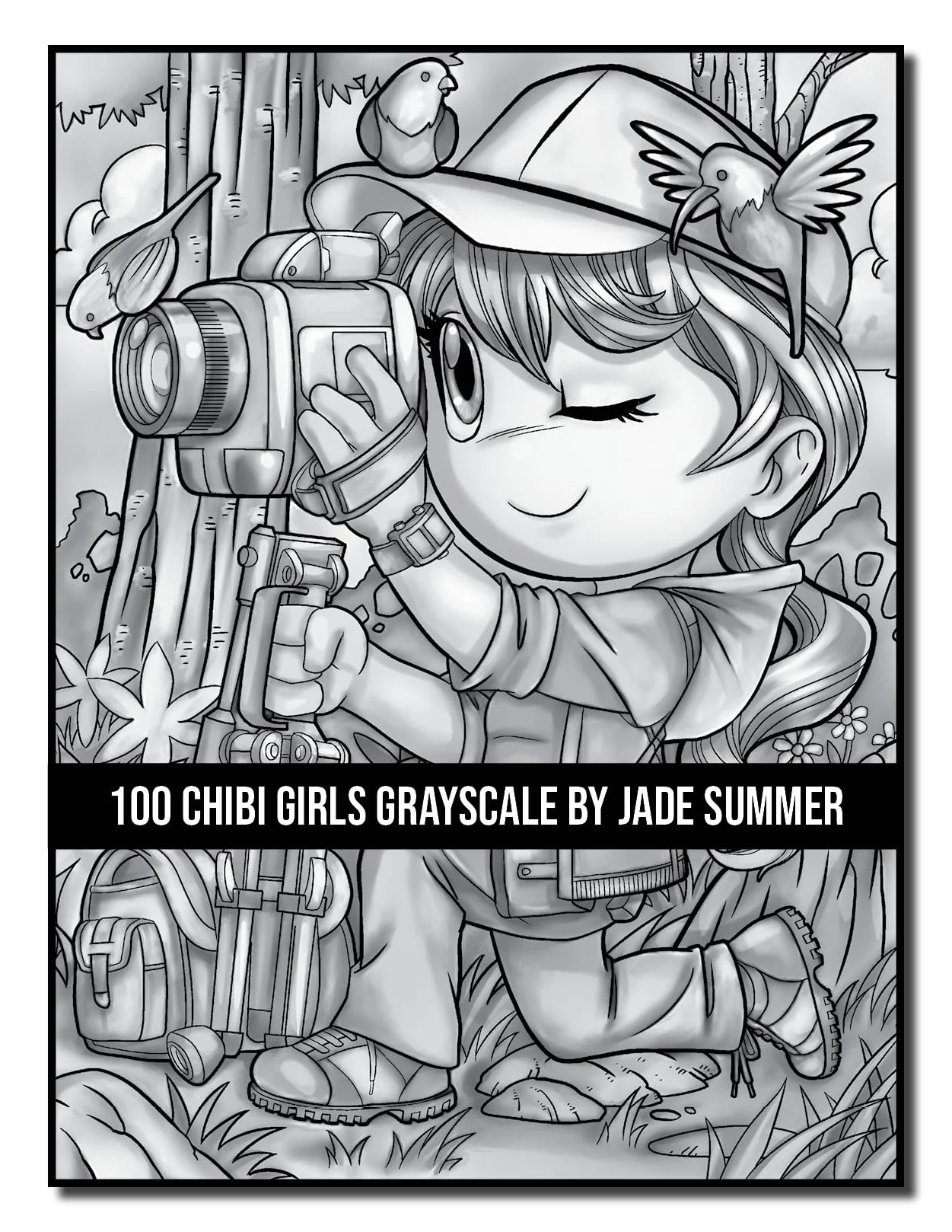 100 Chibi Girls Grayscale: An Adult Coloring Book Collection with Cute Girls, Fantasy, Horror, Christmas, and More!