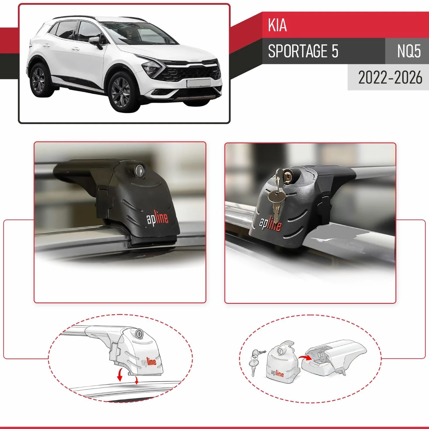 Kompatybilny z Kia Sportage 5 (NQ5) 2022-2026 (No-Sunroof) ACE-2 Model Aluminiowe poprzeczki dachowe Szary 2 szt.