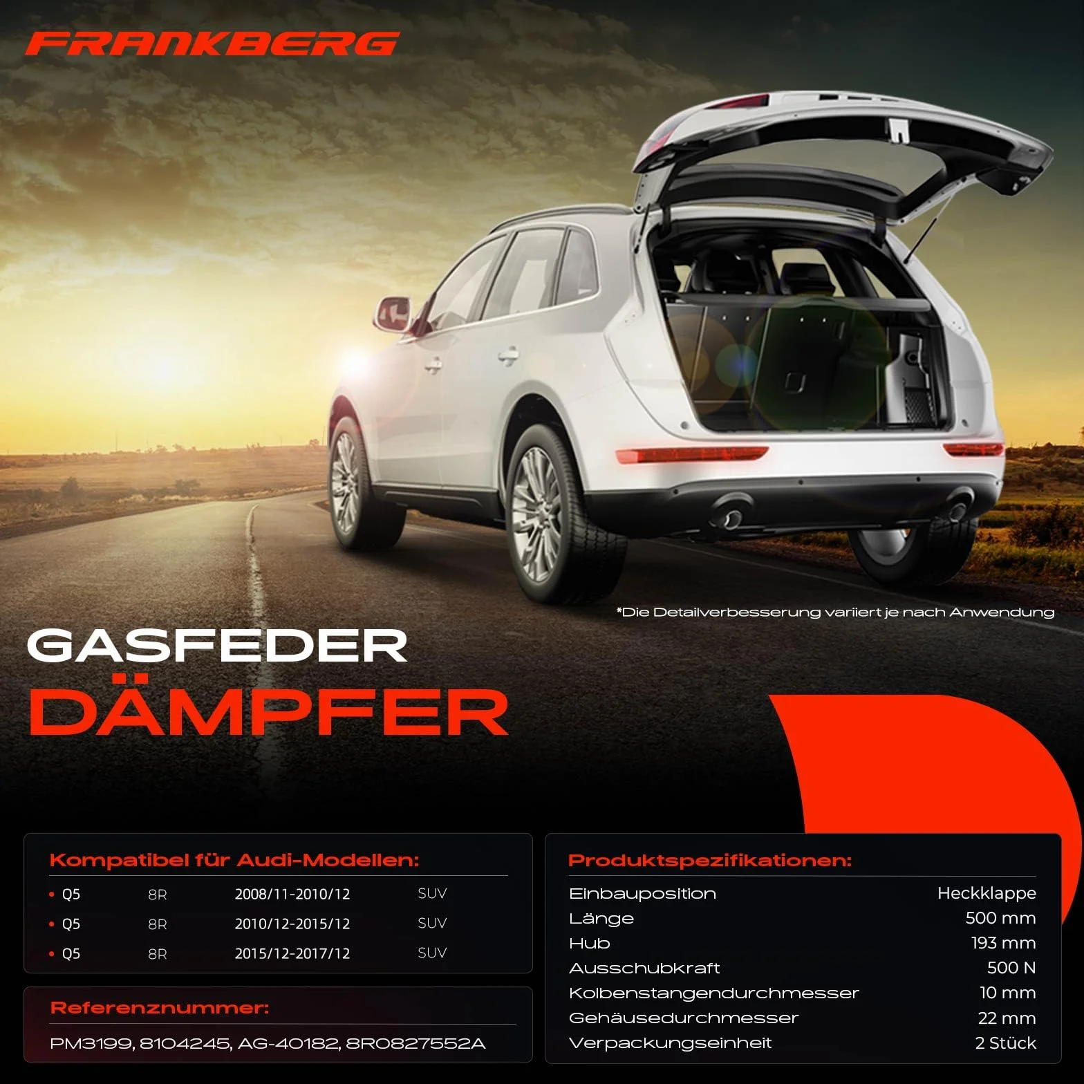 2 x sprężyna gazowa amortyzator tylnej klapy bagażnika do kompatybilny z Q5 8R SUV 2008-2017 8R0827552A