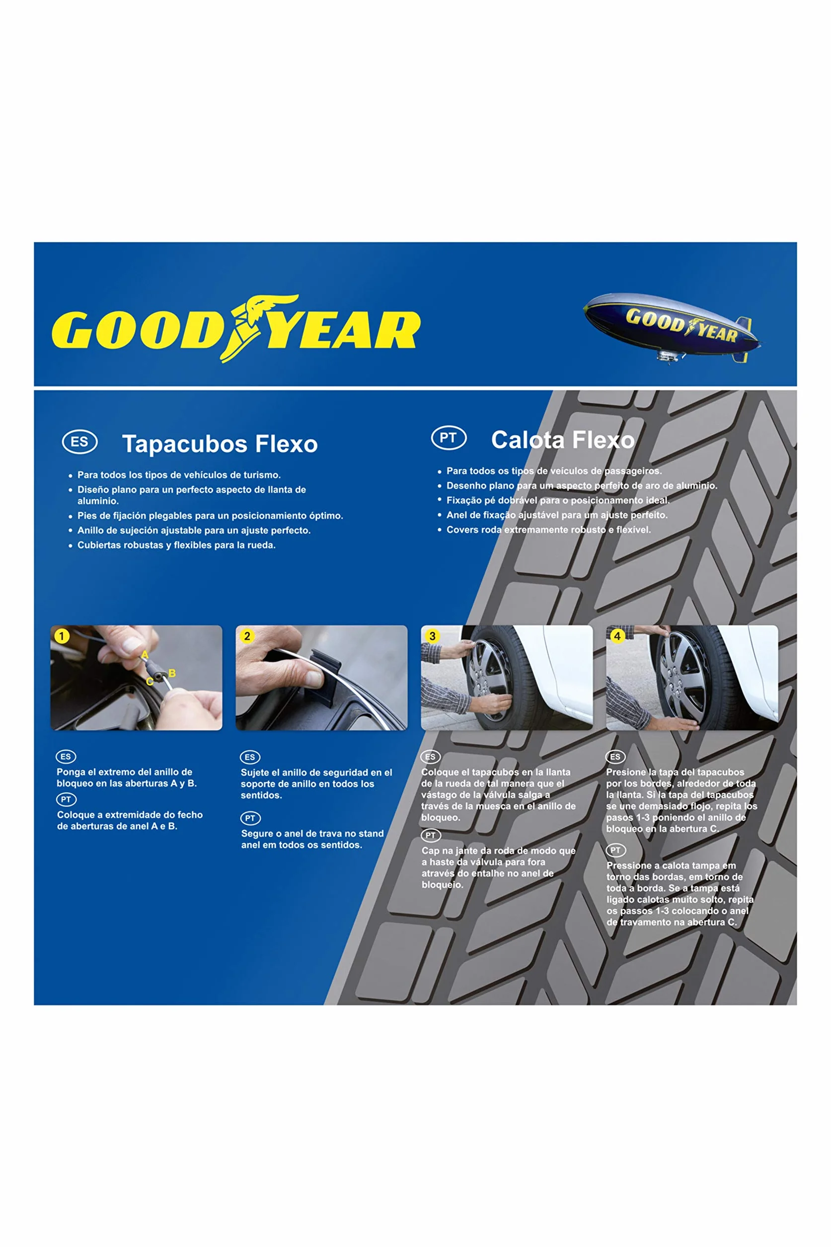 Goodyear klipsy na kołpaki 35 cm czarne srebrne zestaw 4