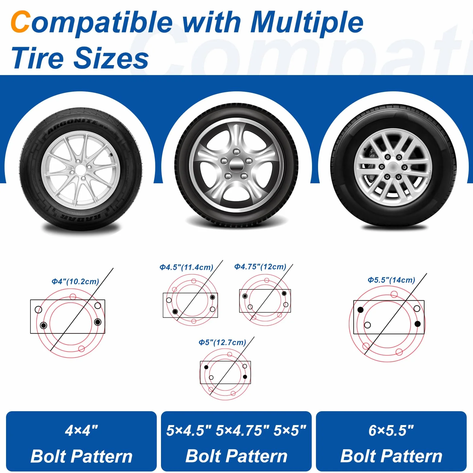 TRVL FIELDER Uchwyt do opon zapasowych do przyczep do łodzi, nośnika opony zapasowej, Heavy Duty wytrzymuje do 150 kg, pasuje do kół 4, 5 i 6 Lugs Trailer na 4", 4,5", 4,75", 5" i 5,5"